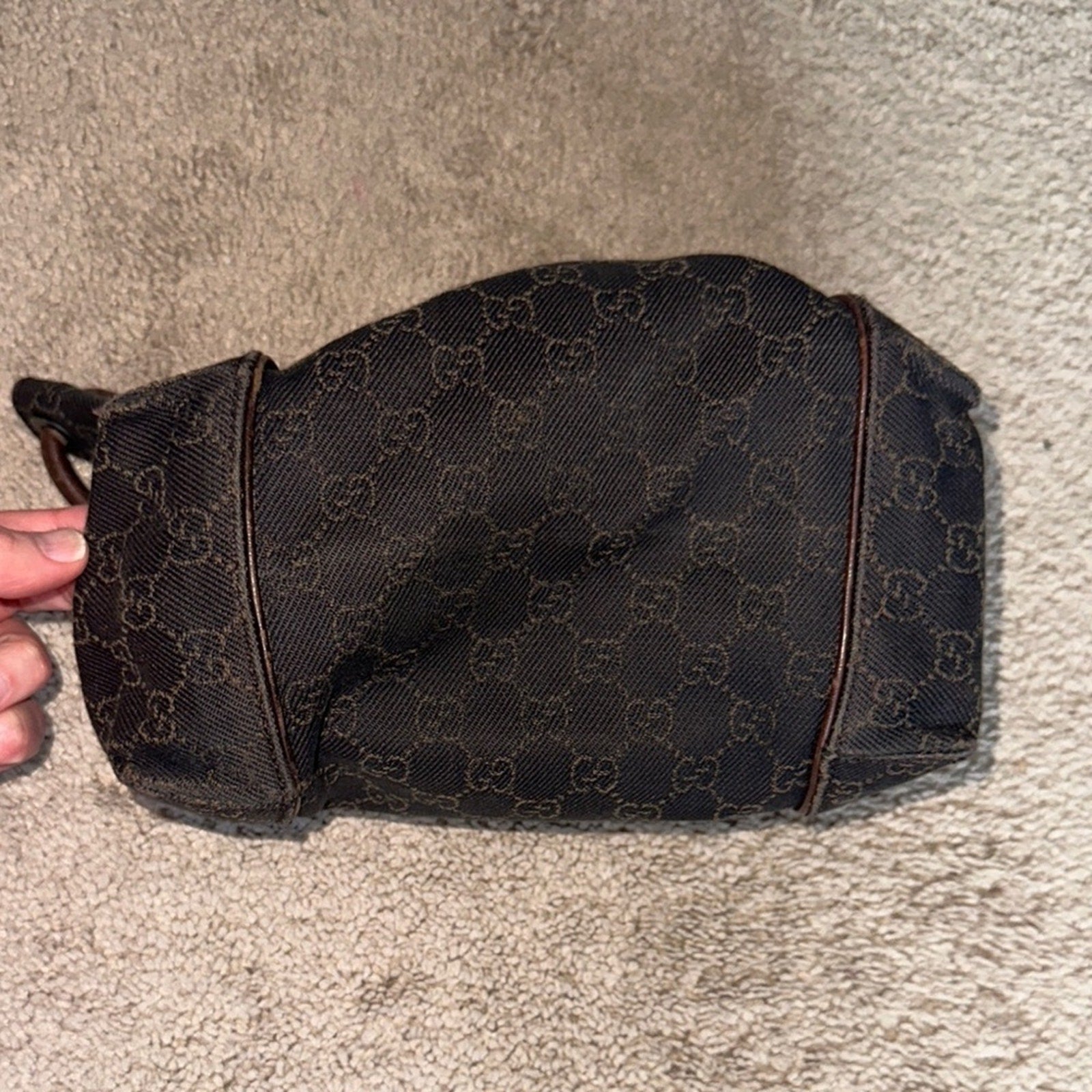 Gucci GG Vintage Canvas Zippered Hobo Bag Black Brown