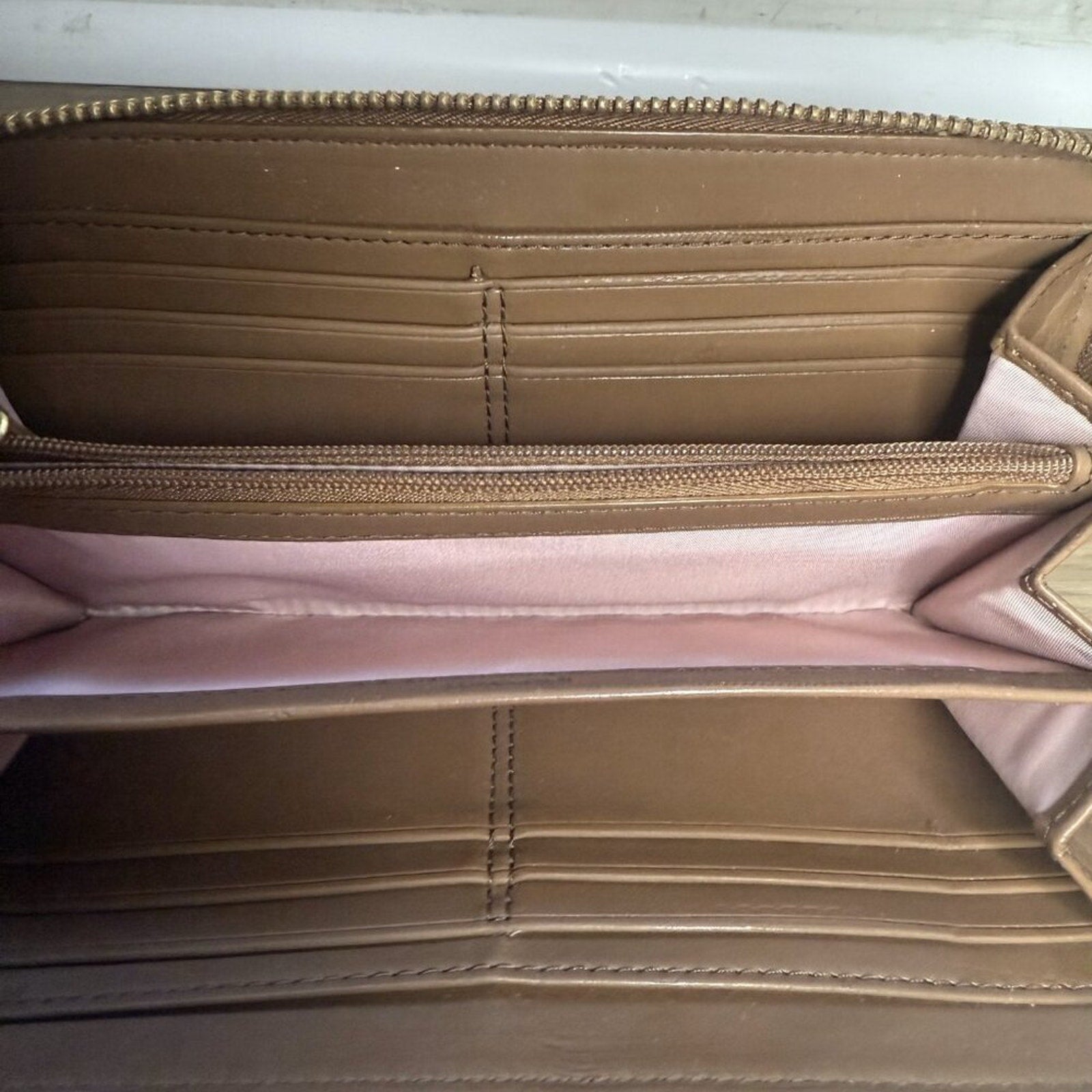 Coach Leather Accordion Long Wallet in Tan / Camel Brown
