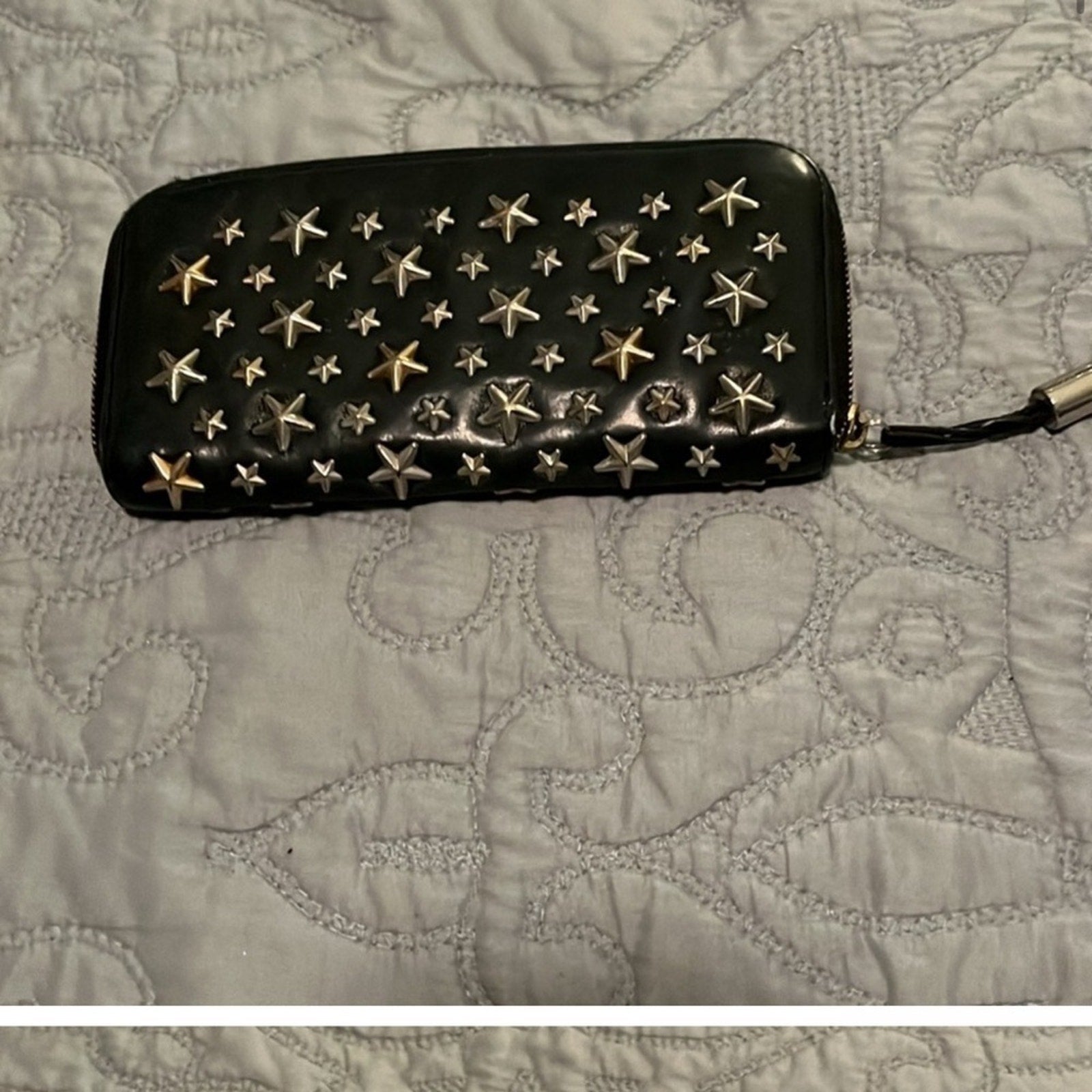 Vintage Jimmy Choo Black Leather Star Studded Long Zipper Wallet
