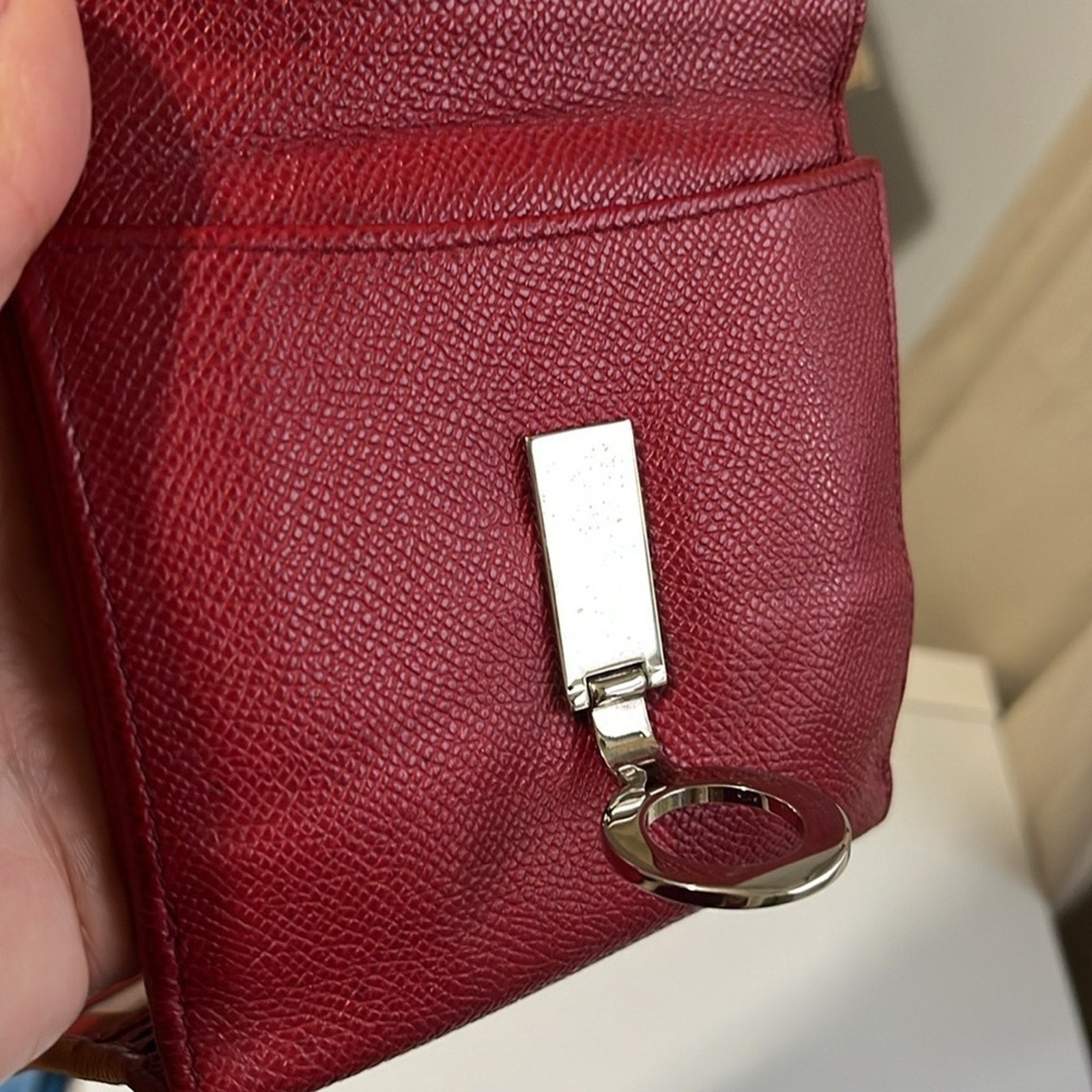 Bvlgari Red Textured Leather Compact Wallet with Silver hardware