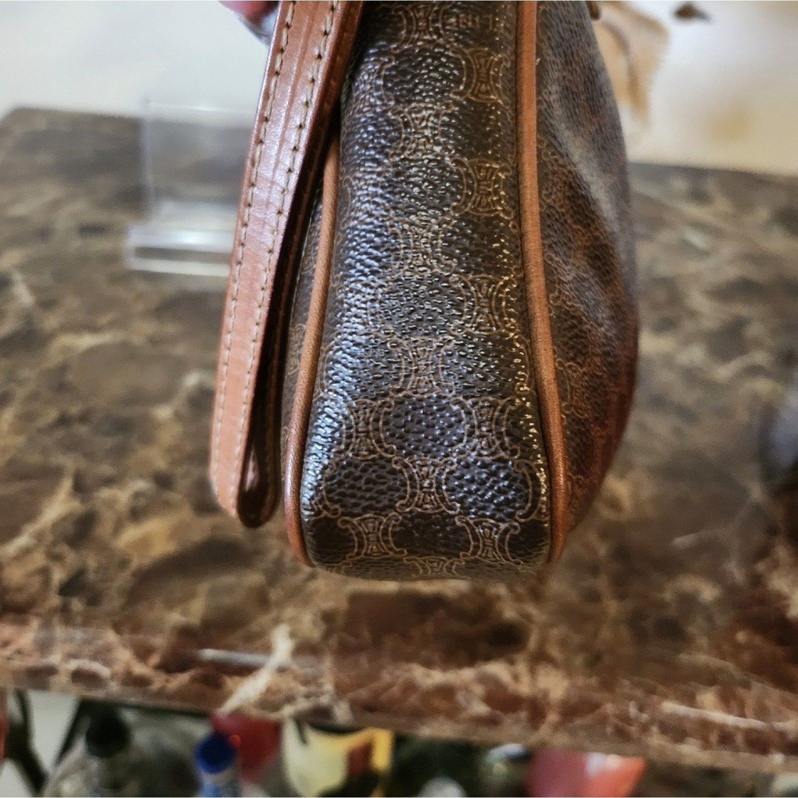 Vintage Dark Brown Leather Celine UNISEX Macadam Clutch bag