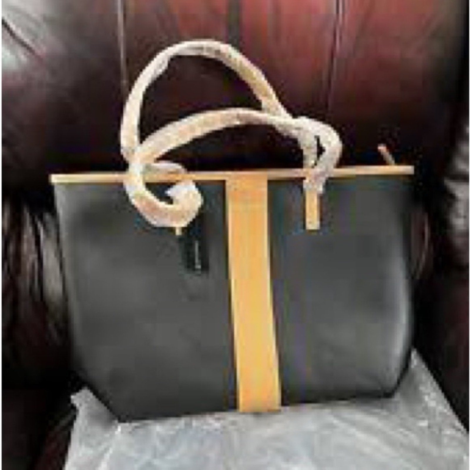 Tahari Kristen Black with Vachetta Trim Zip Closure Large Tote Bag Purse NWT