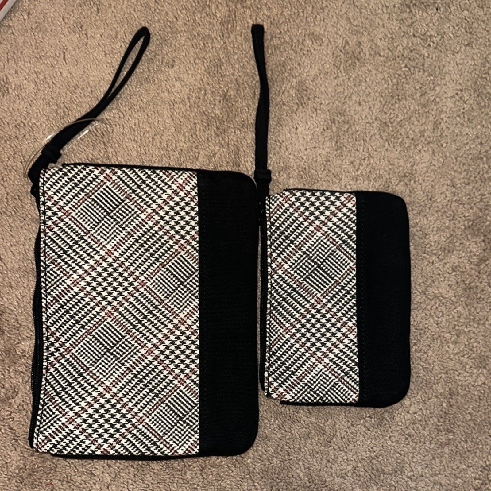 Chic Black and White Plaid Handbag Set NWOT