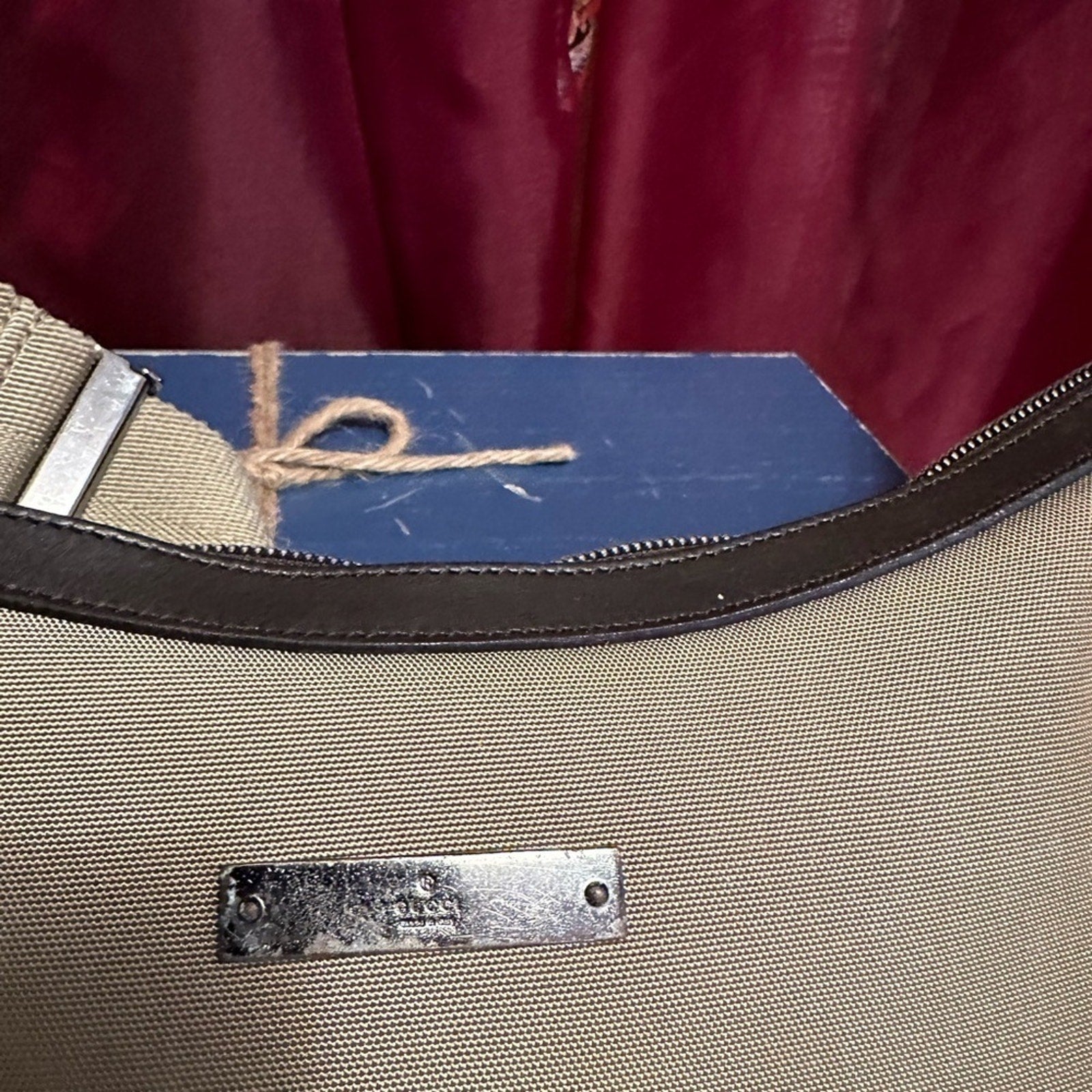 VINTAGE GUCCI shoulder bag khaki canvas plain 35098 3444 EUC