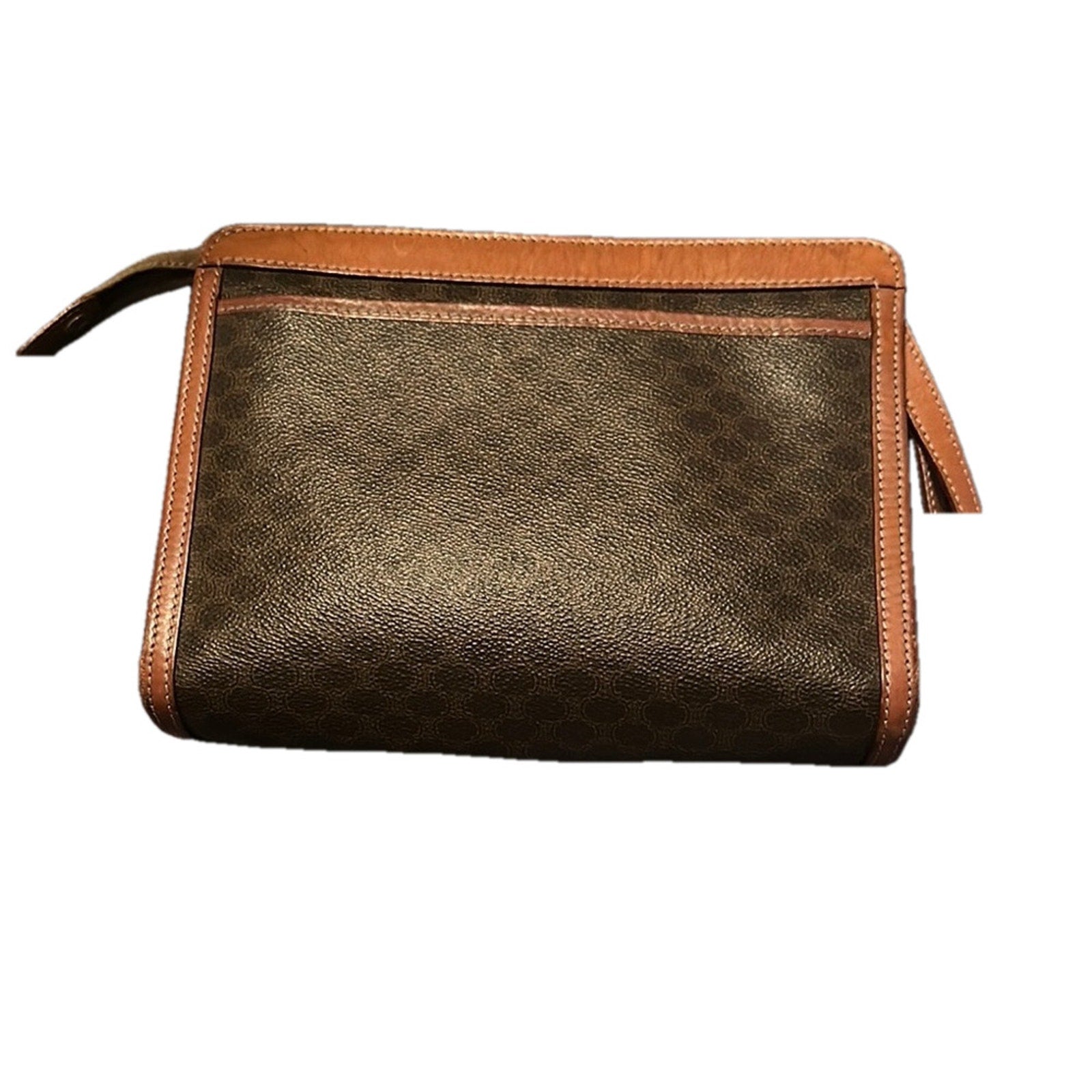 Celine Brown Clutch with Textured Fabric and Gold Zipper