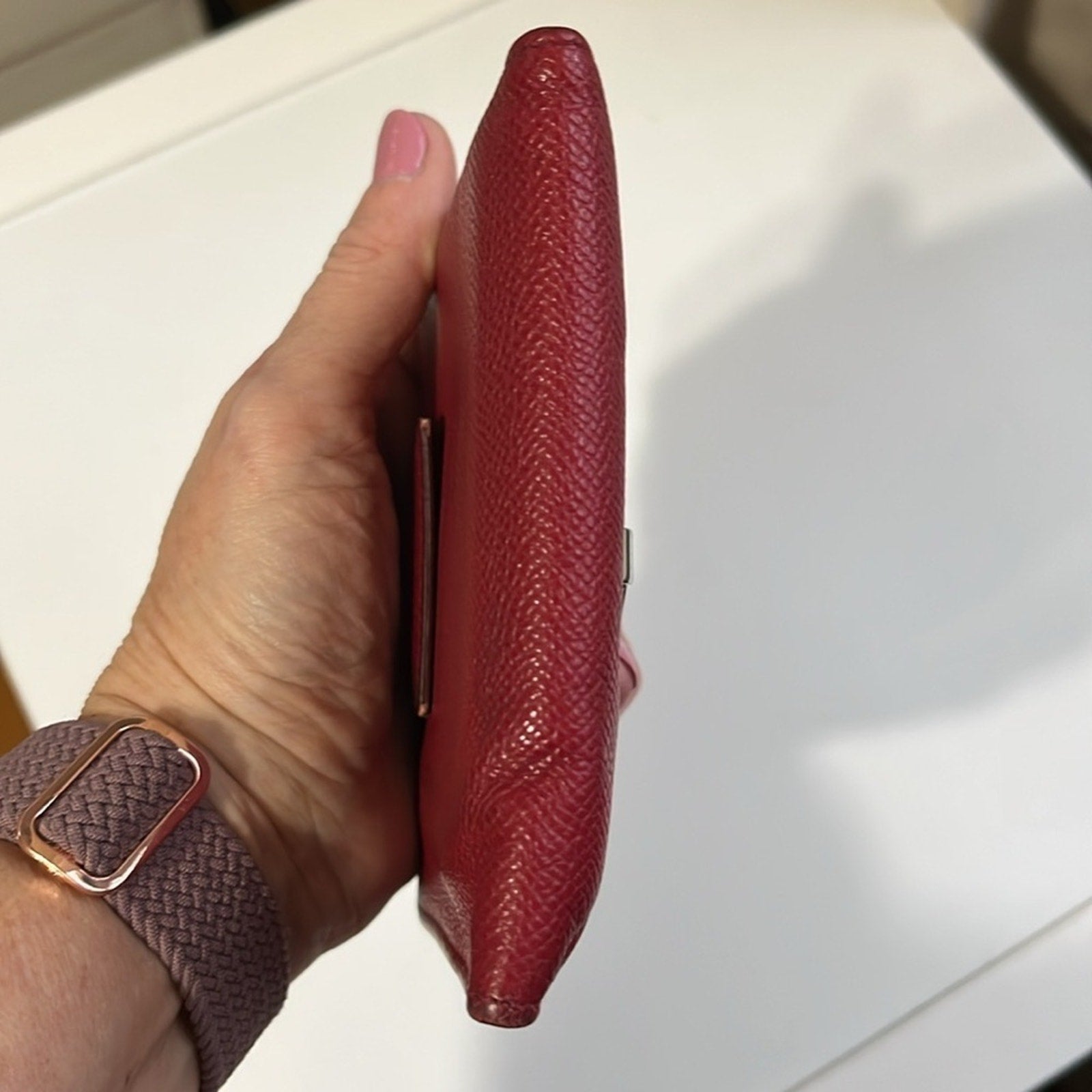 Bvlgari Red Textured Leather Compact Wallet with Silver hardware