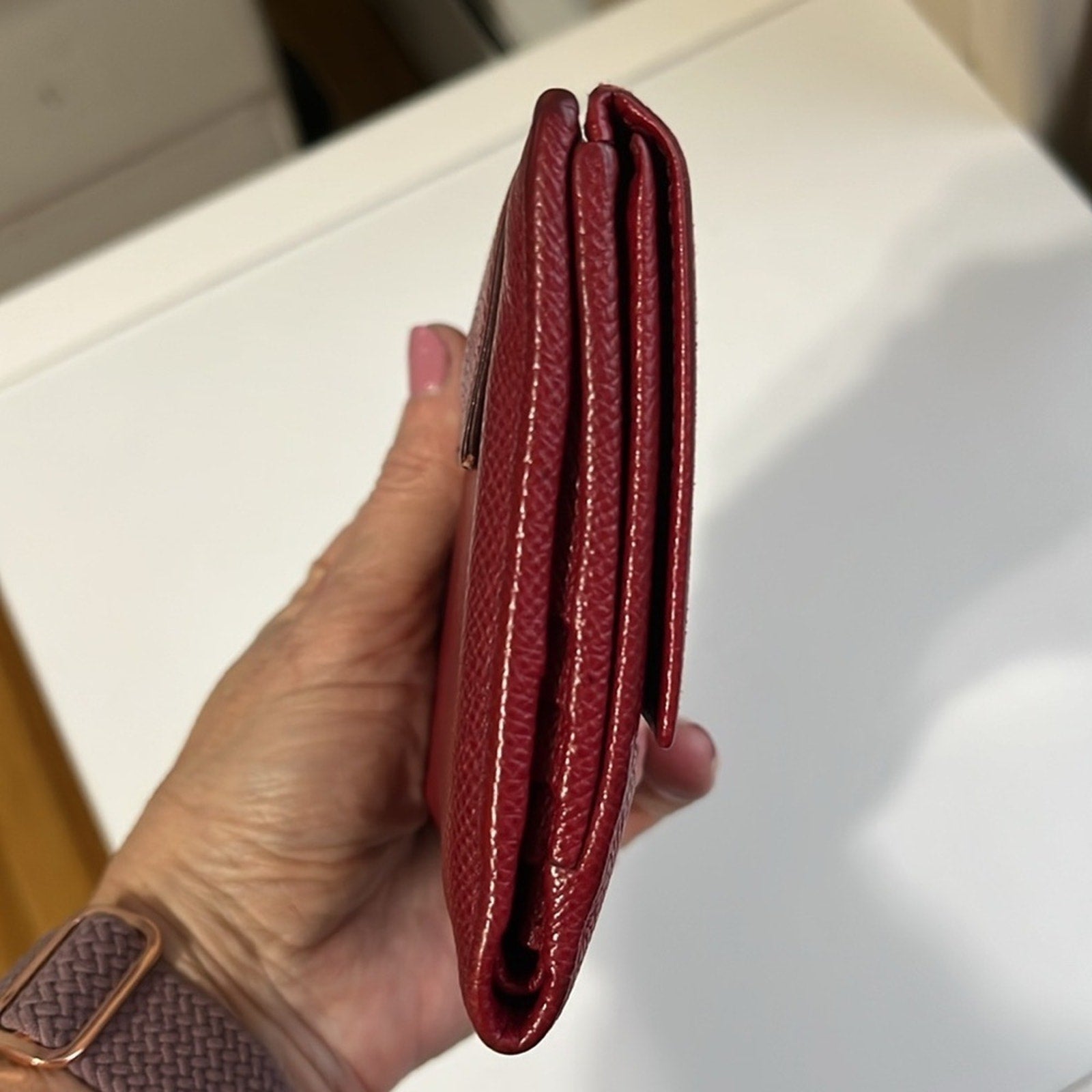 Bvlgari Red Textured Leather Compact Wallet with Silver hardware