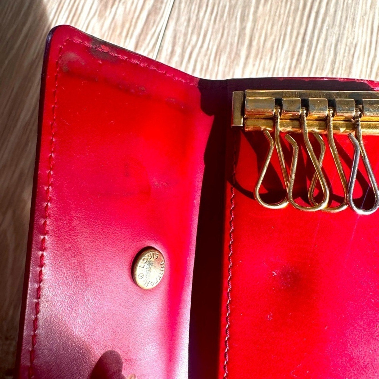 Red Louis Vuitton Leather Key Holder