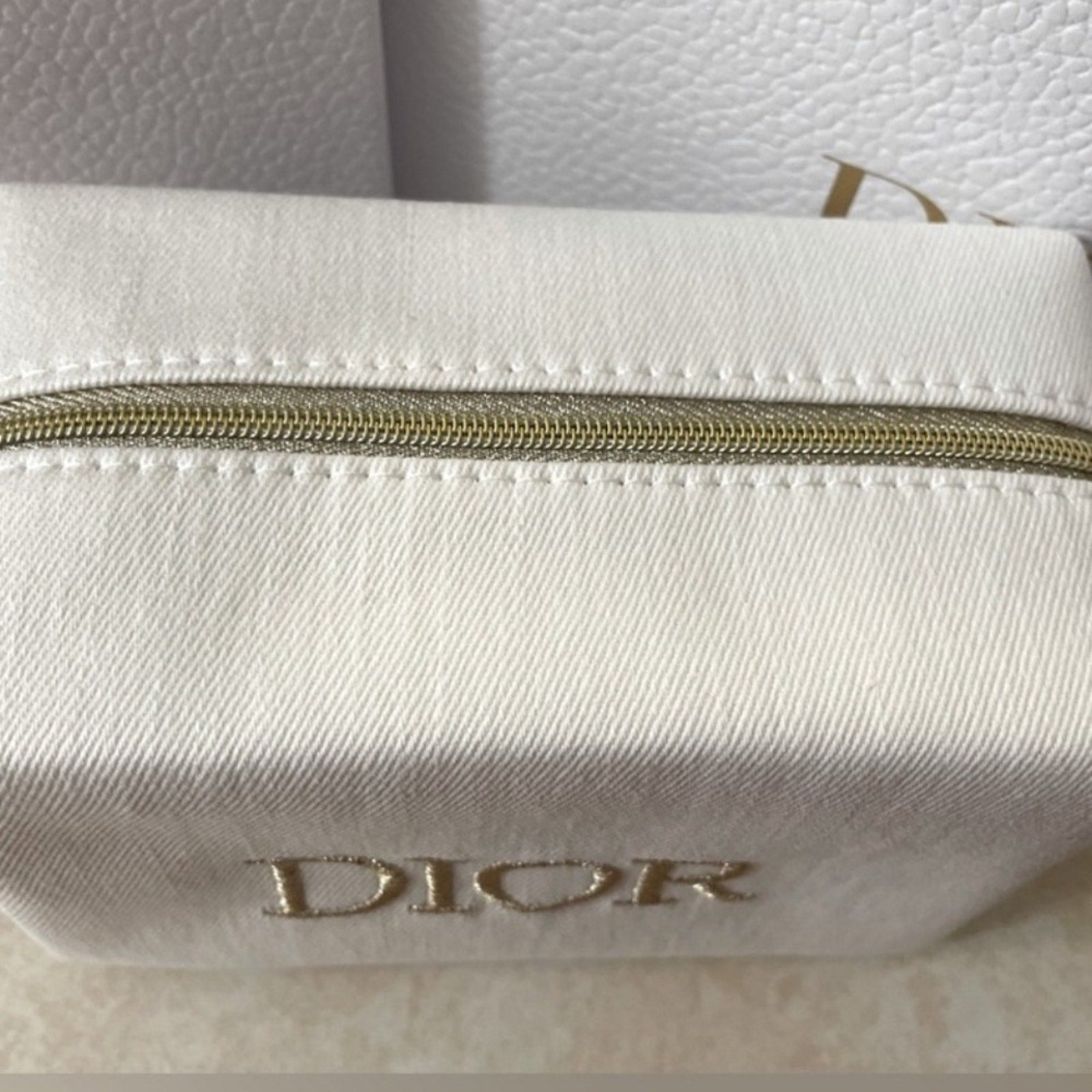 Dior White and Gold Cosmetic Pouch with Miss Dior Perfume