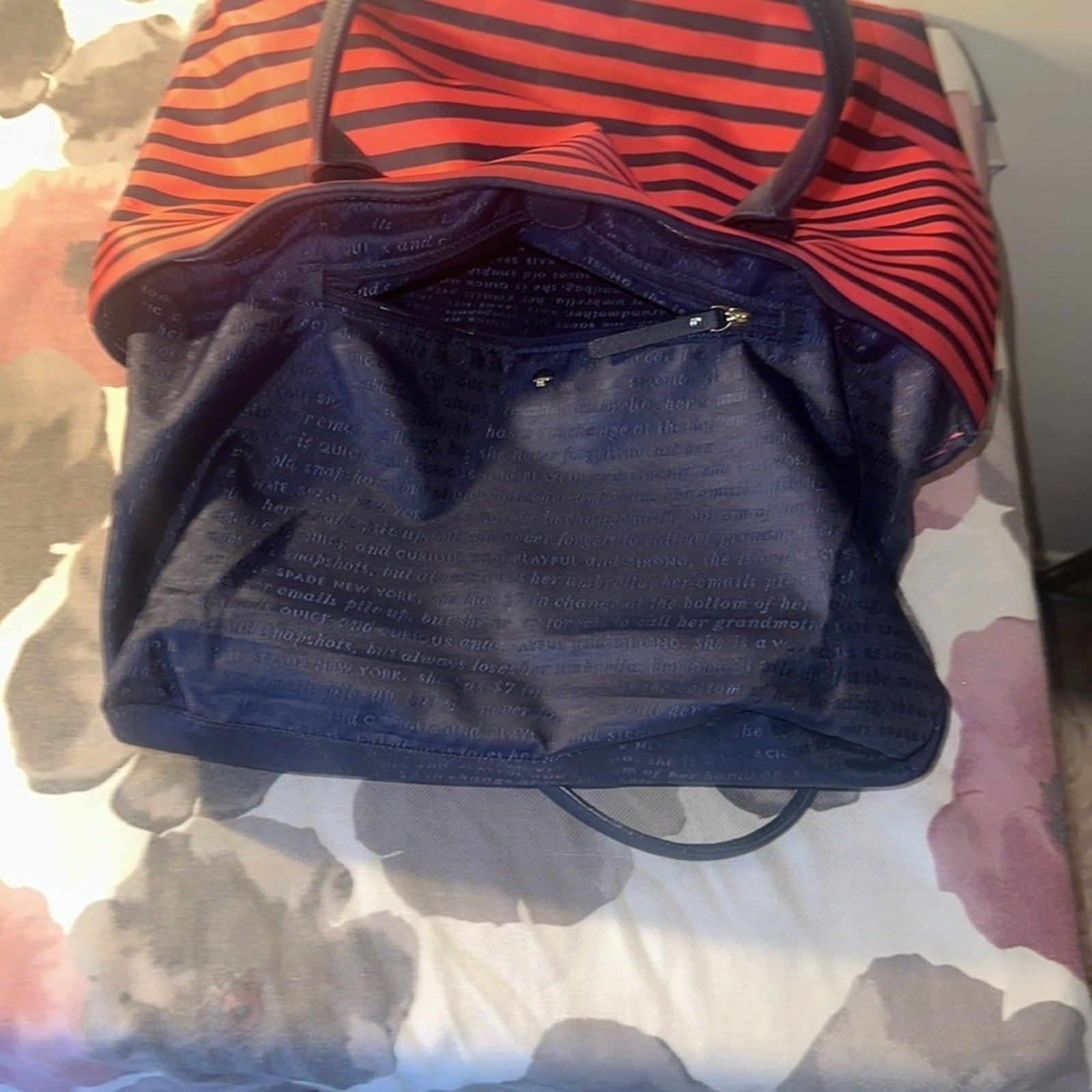 Kate Spade Catie Classic Red and Navy Striped Tote Bag LIKE NEW