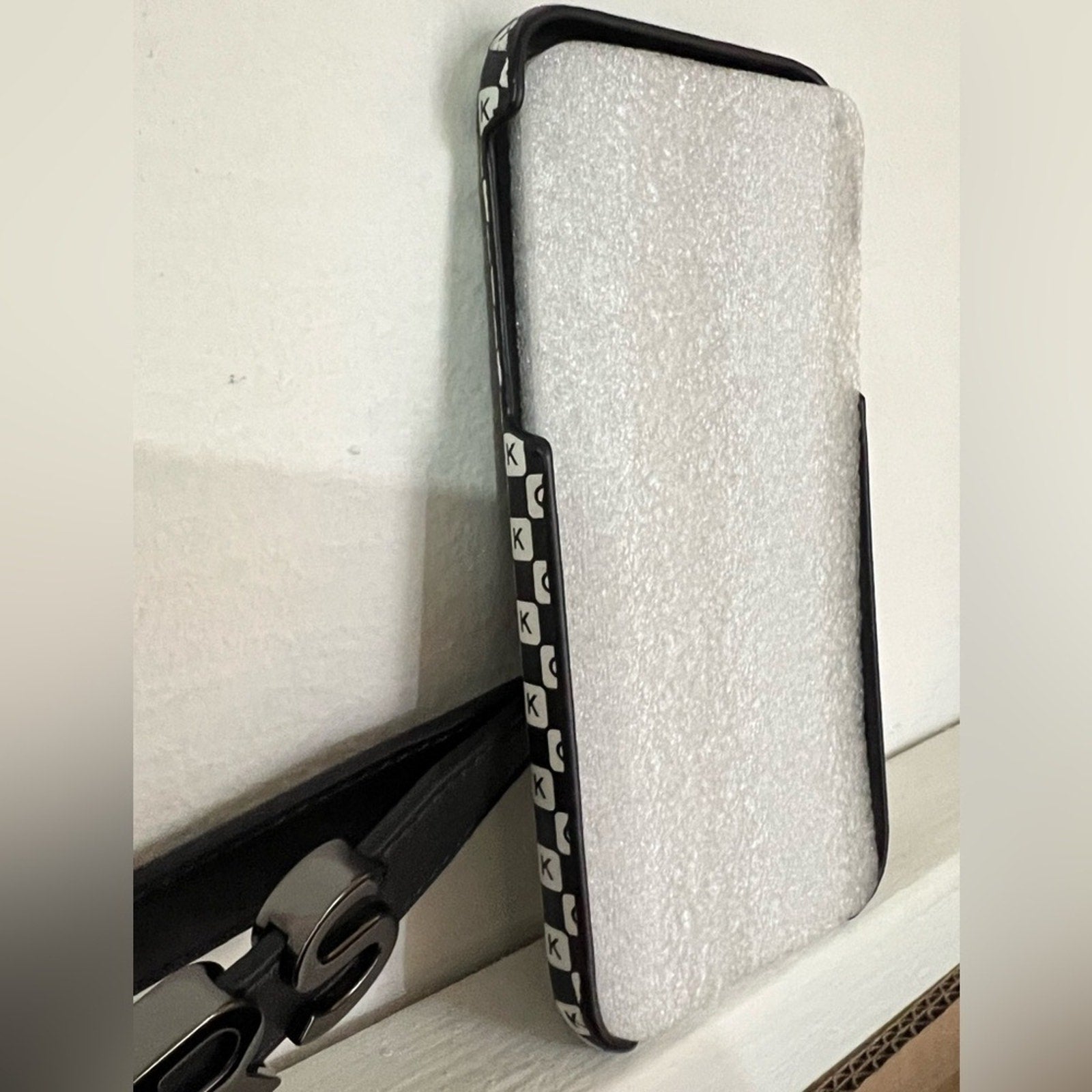 Checkerboard Logo Leather Wristlet Case For iPhone XR