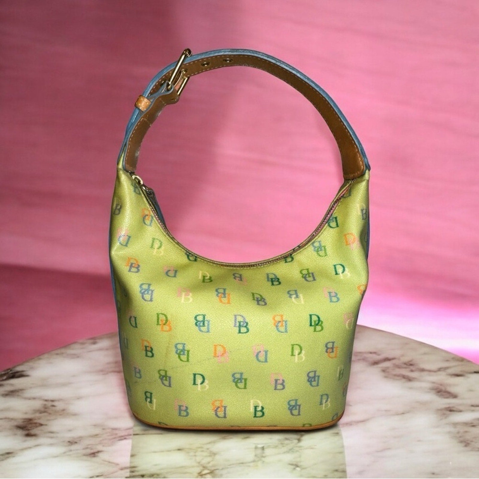 Dooney & Bourke Vintage Rainbow Monogram Logo Leather Shoulder Bag Handbag EVC