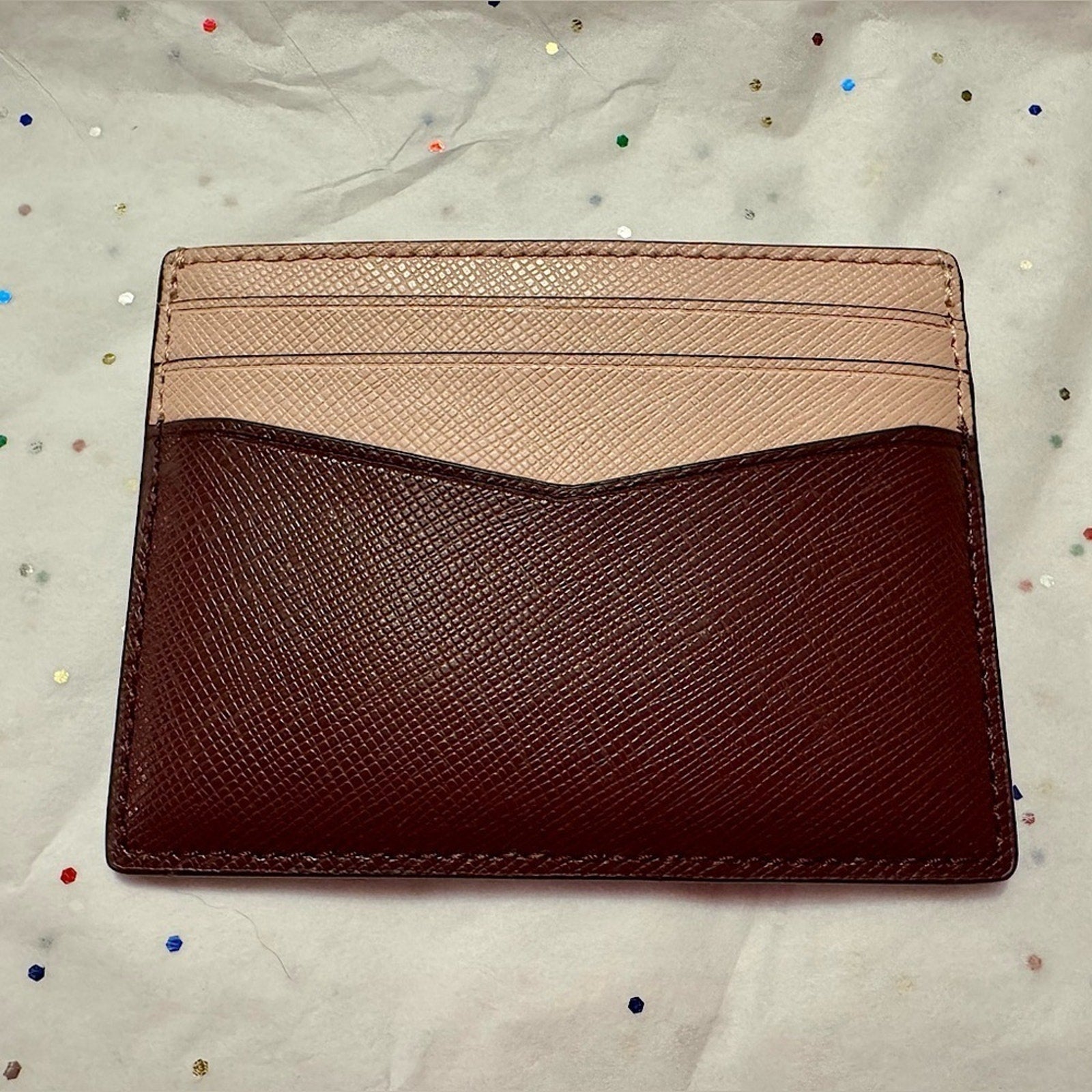 Kate Spade Staci Slim Card Holder Colorblock Maroon Plum and Pink Like New
