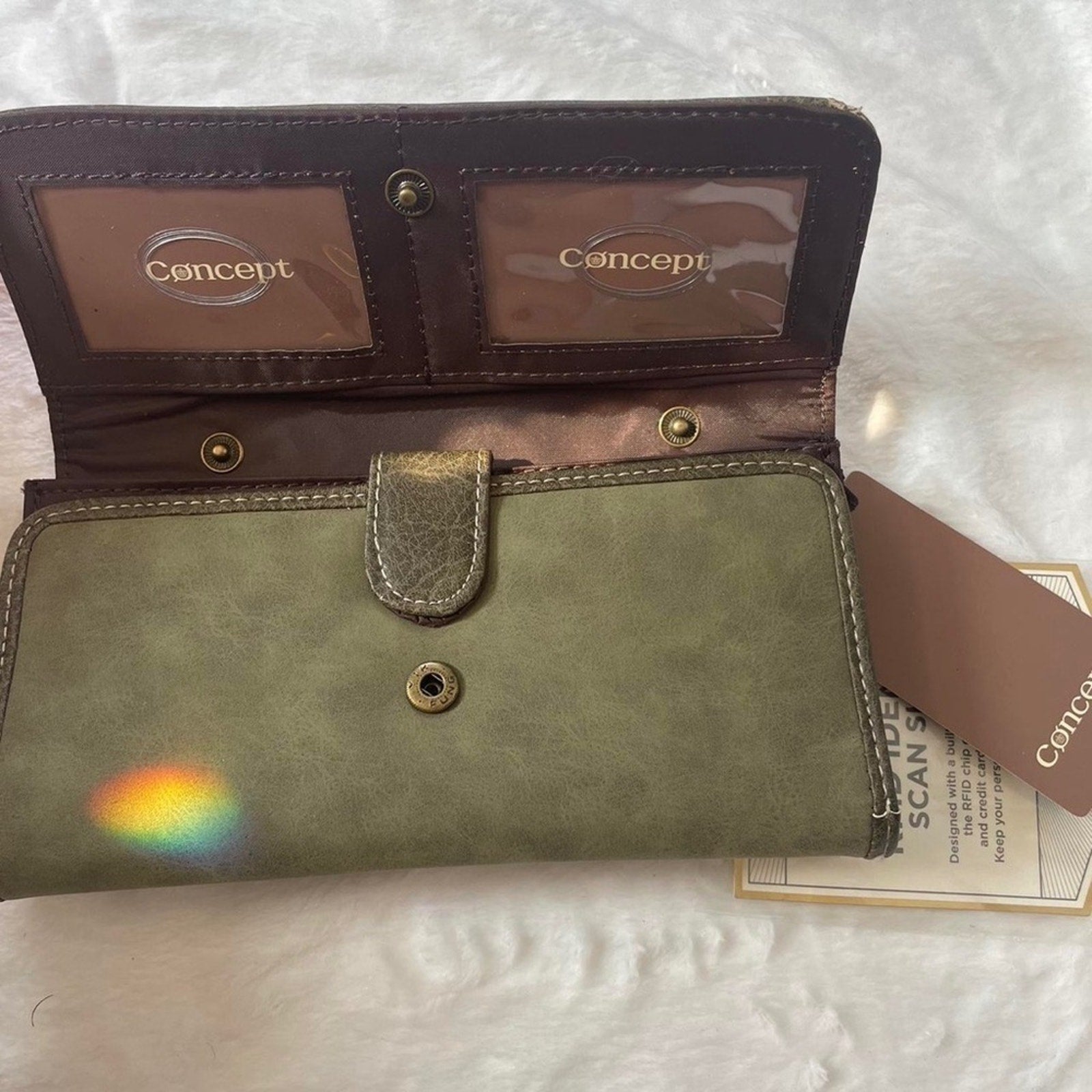 Concepts Olive Green RFID Wallet with crossbody attachment - NWOT