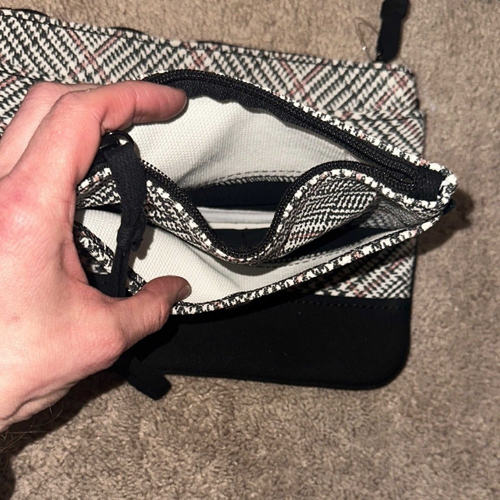 Chic Black and White Plaid Handbag Set NWOT