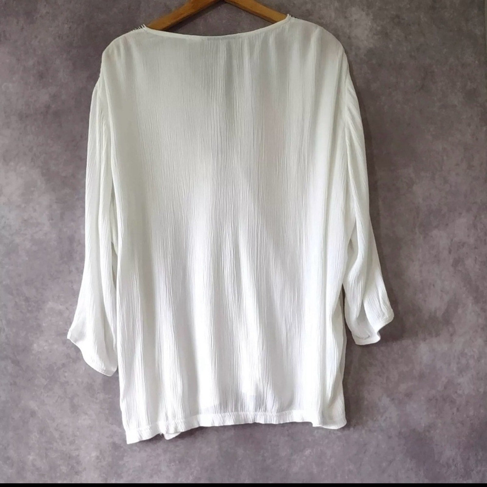 Cathy Daniels Top Womens Large 3/4 Sleeve Embroidered V-neck Pullover Tunic NWT