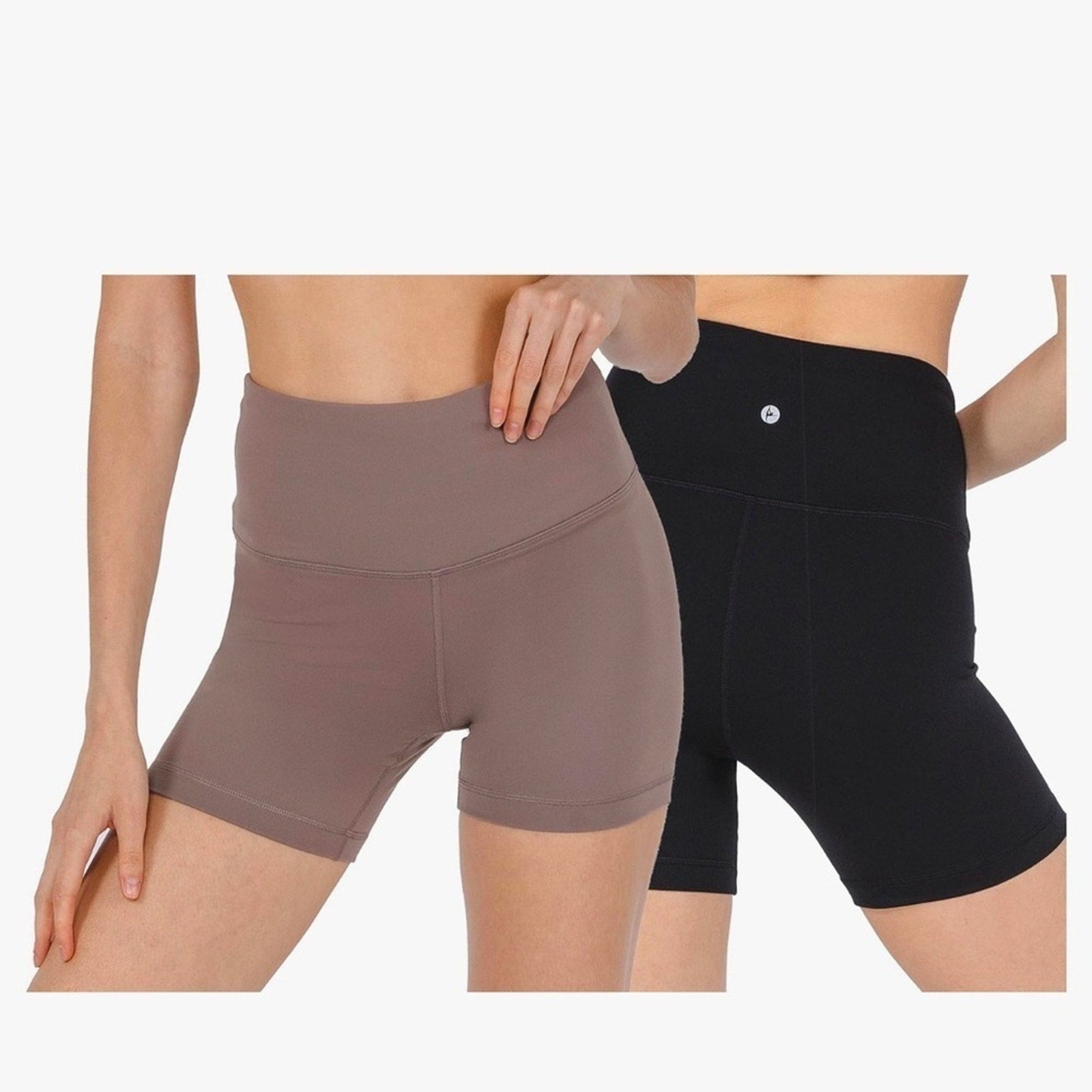 High-Waisted Black and Mauve Biker Shorts - Black/Iron Colors- 5”