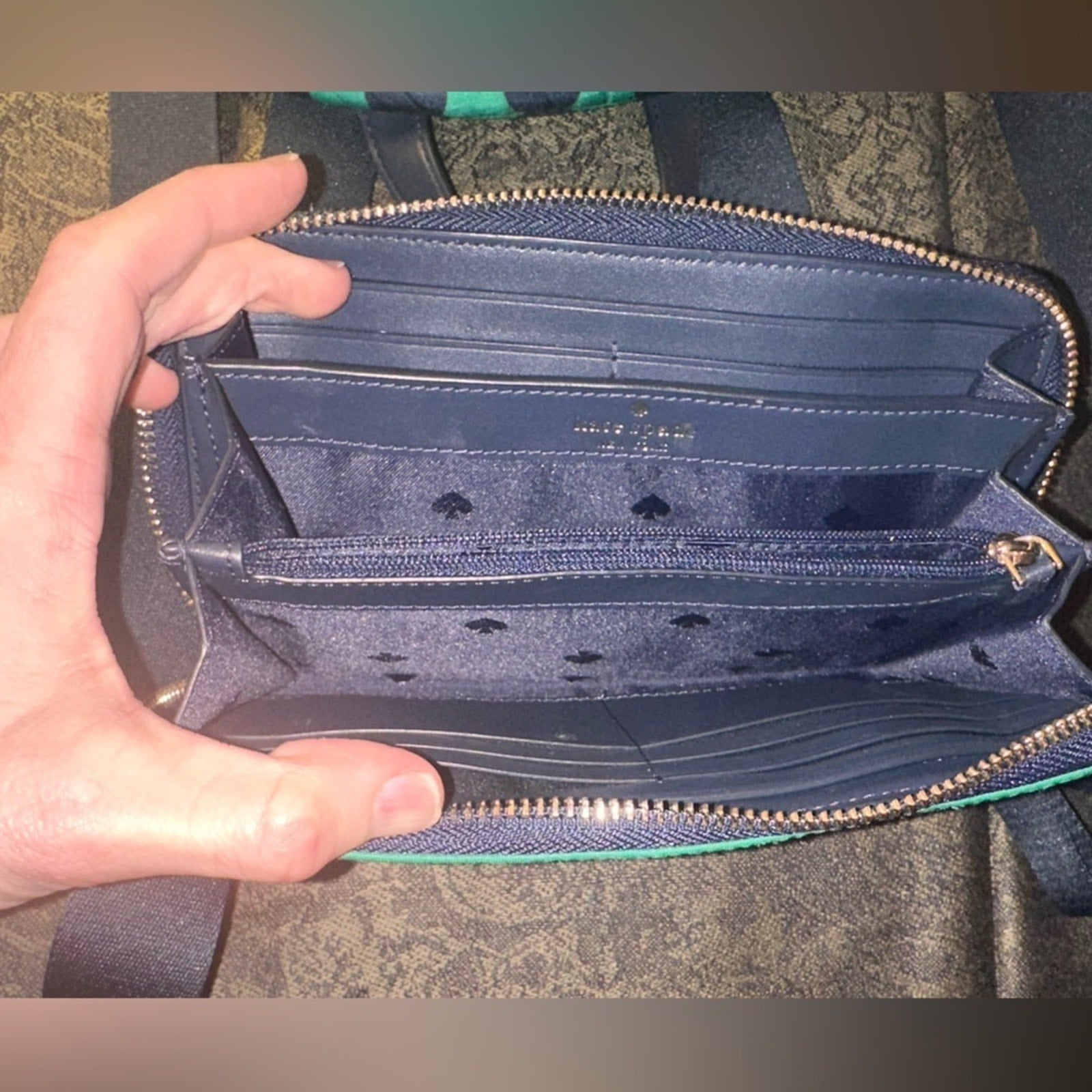 Kate Spade ♠️ Chelsea Green & Navy Blue Polka Dot Backpack & Matching Wallet