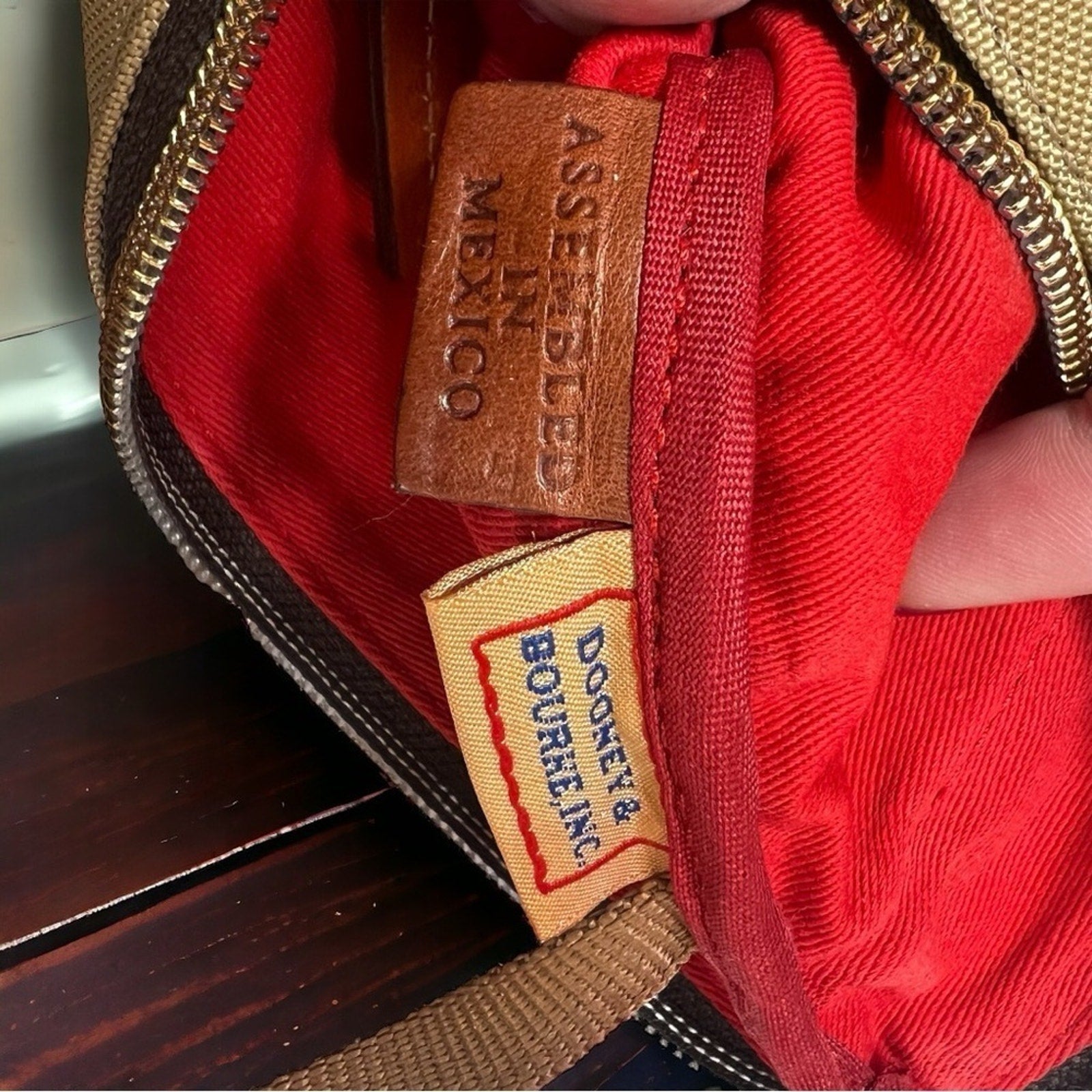 Dooney Bourke Nylon North South Triple Zip Crossbody Khaki Red Interior …