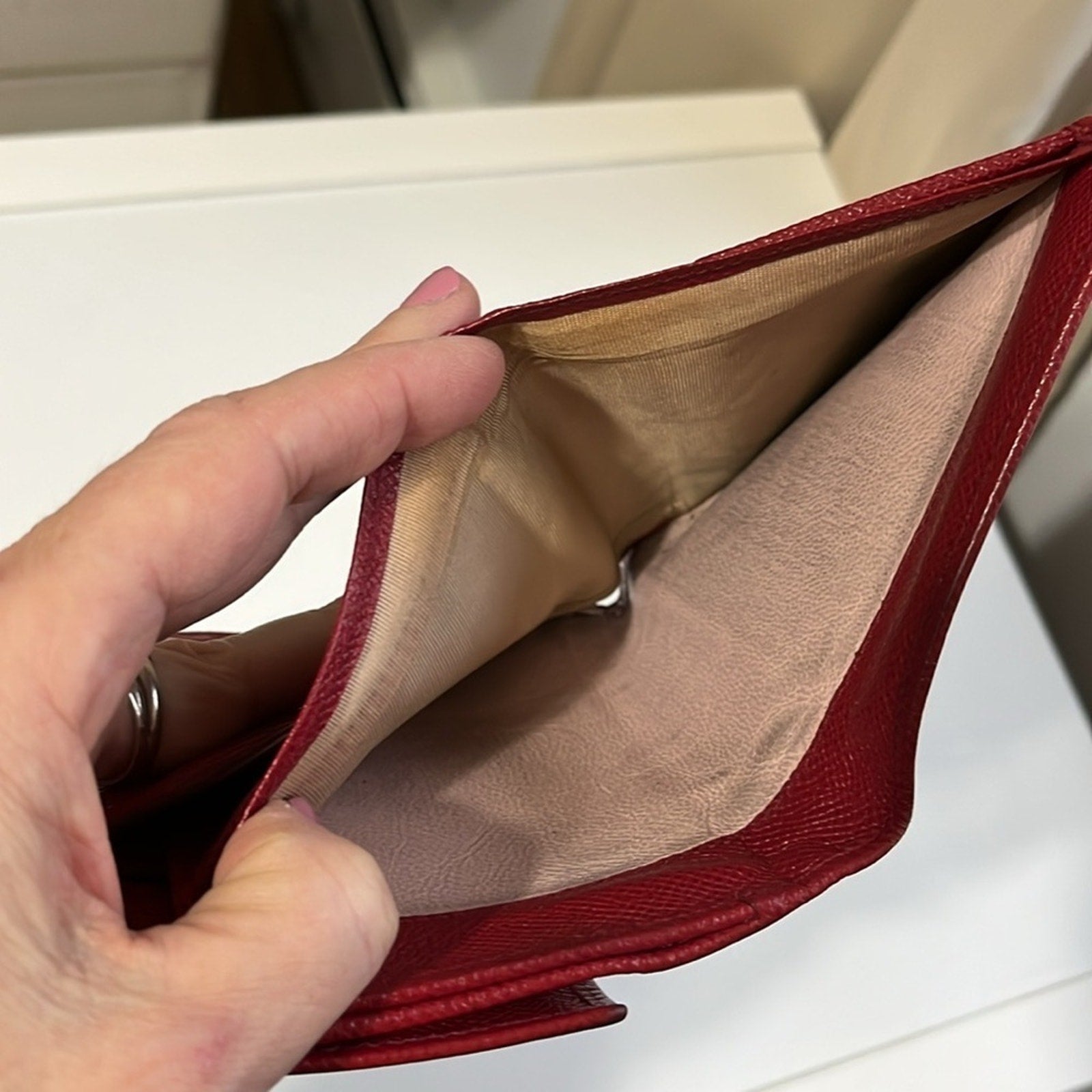 Bvlgari Red Textured Leather Compact Wallet with Silver hardware