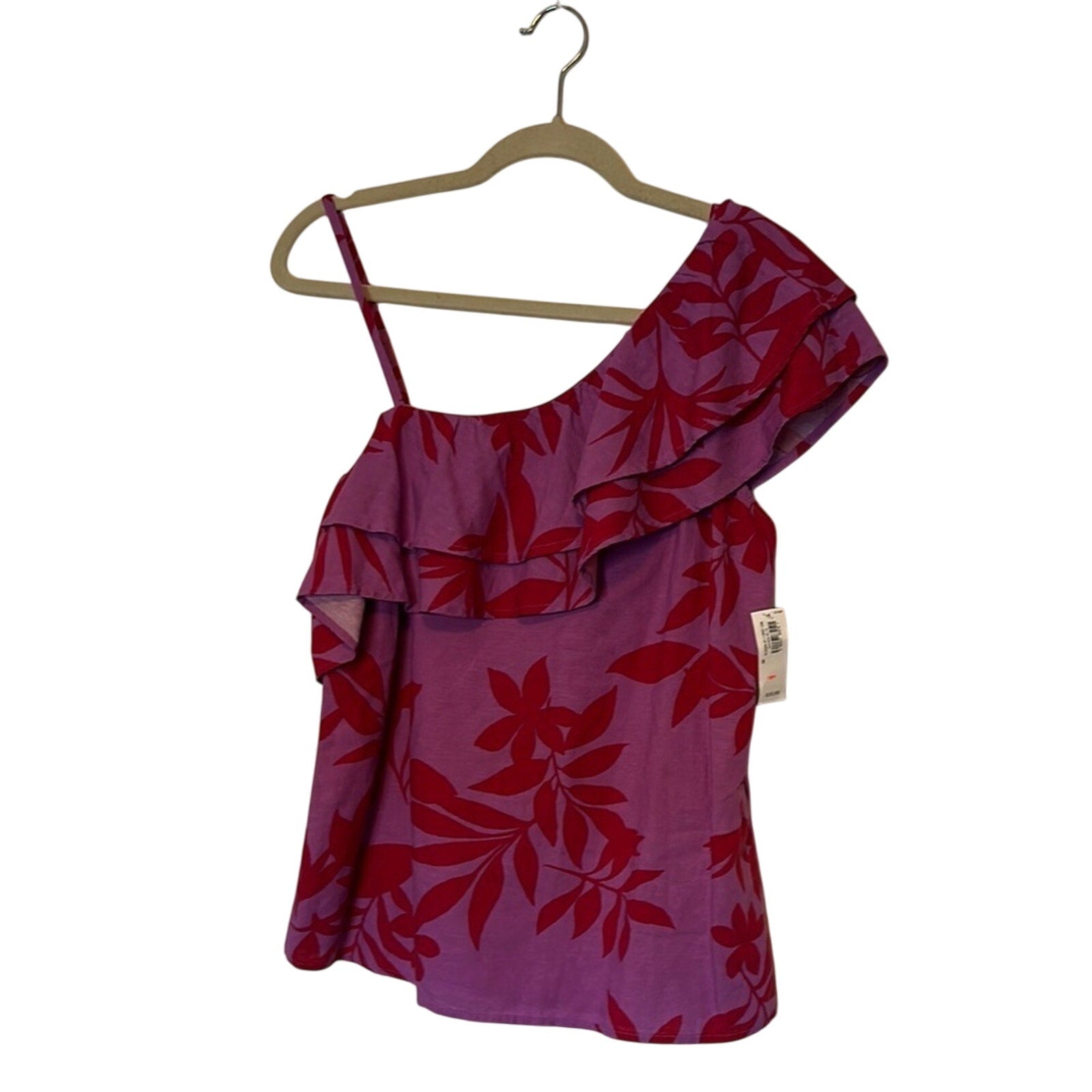 Floral One-Shoulder Top in Purple and Red