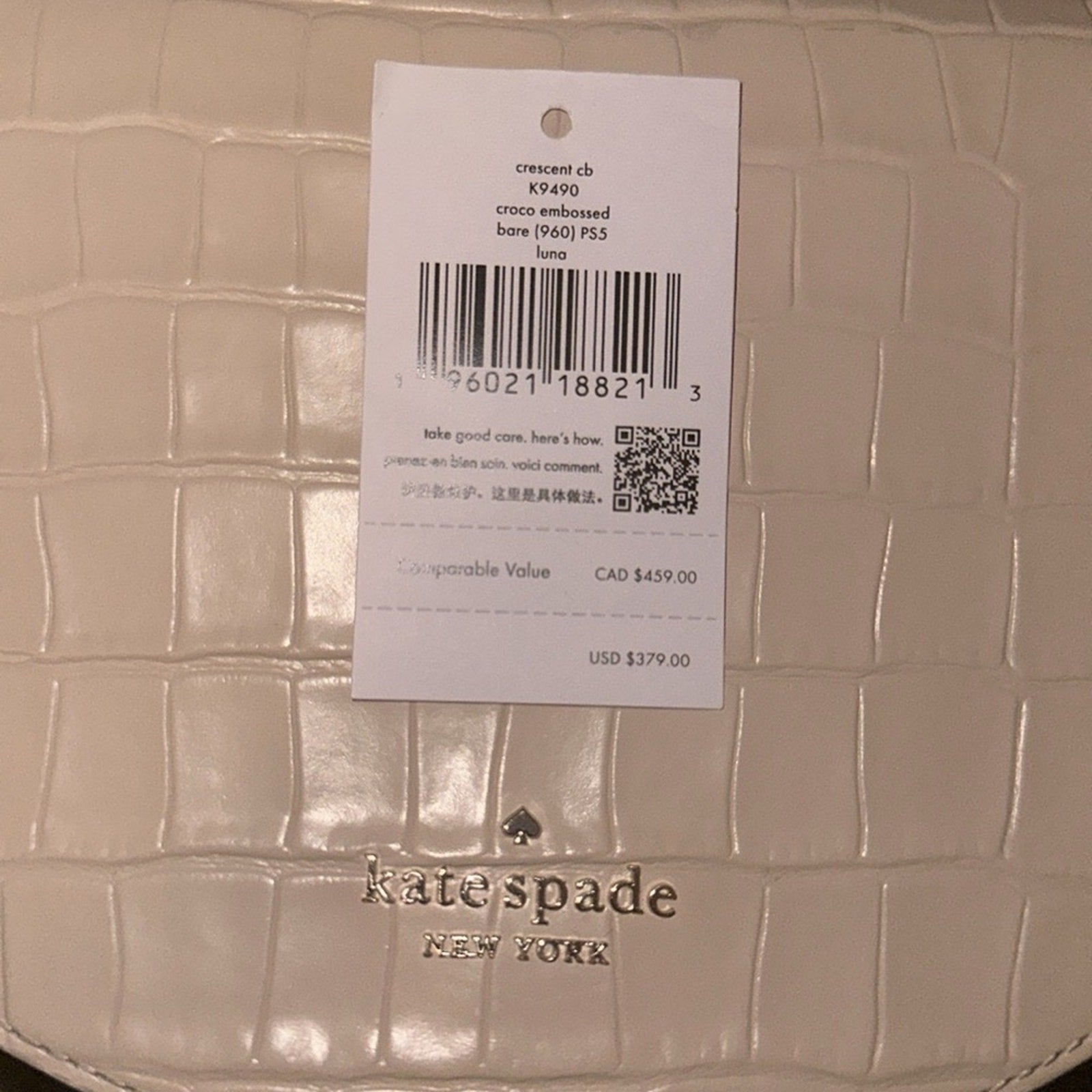 Kate Spade ♠️ Luna Crescent Crossbody K9490 CROCODILE 🐊 Embossed bare (960) PS5