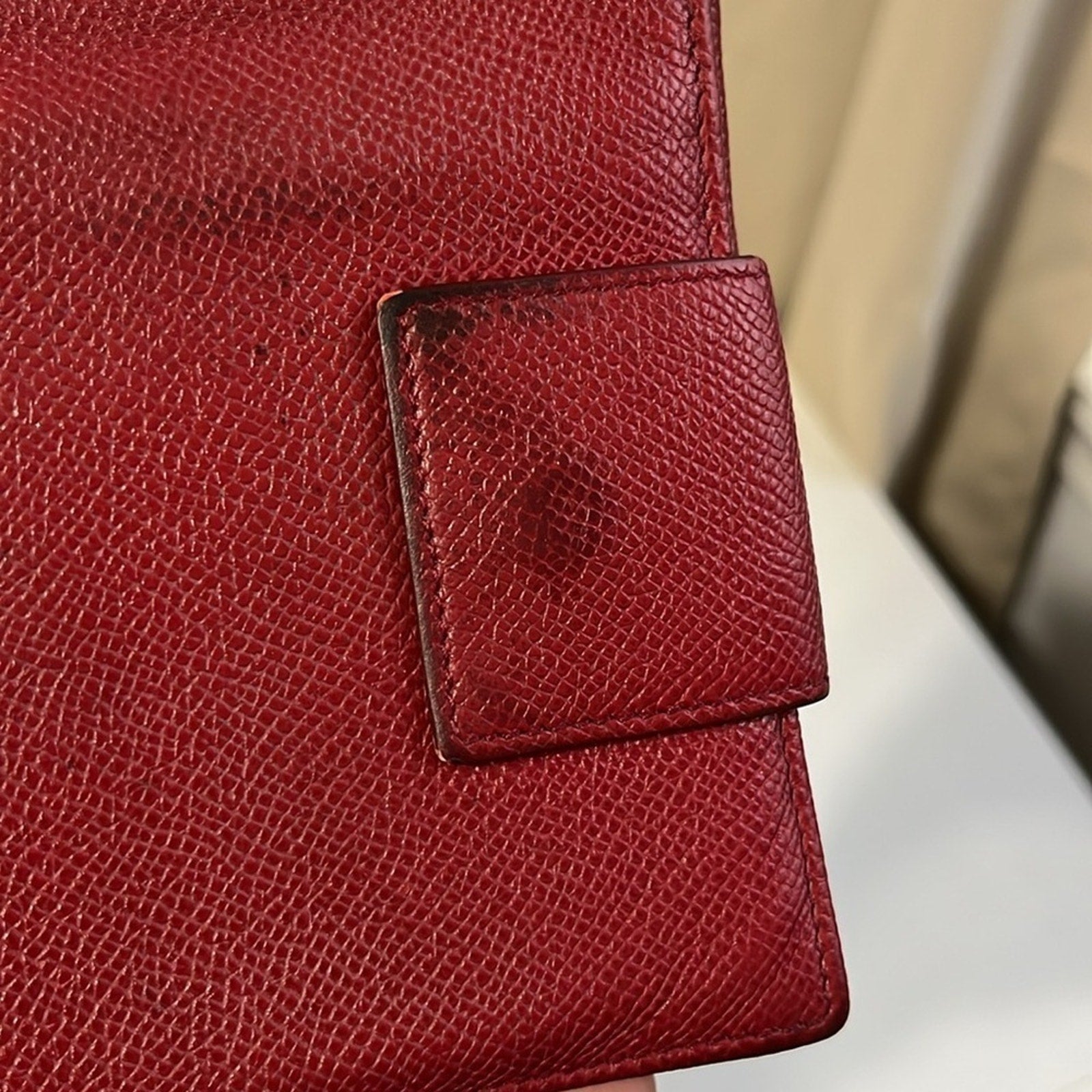 Bvlgari Red Textured Leather Compact Wallet with Silver hardware