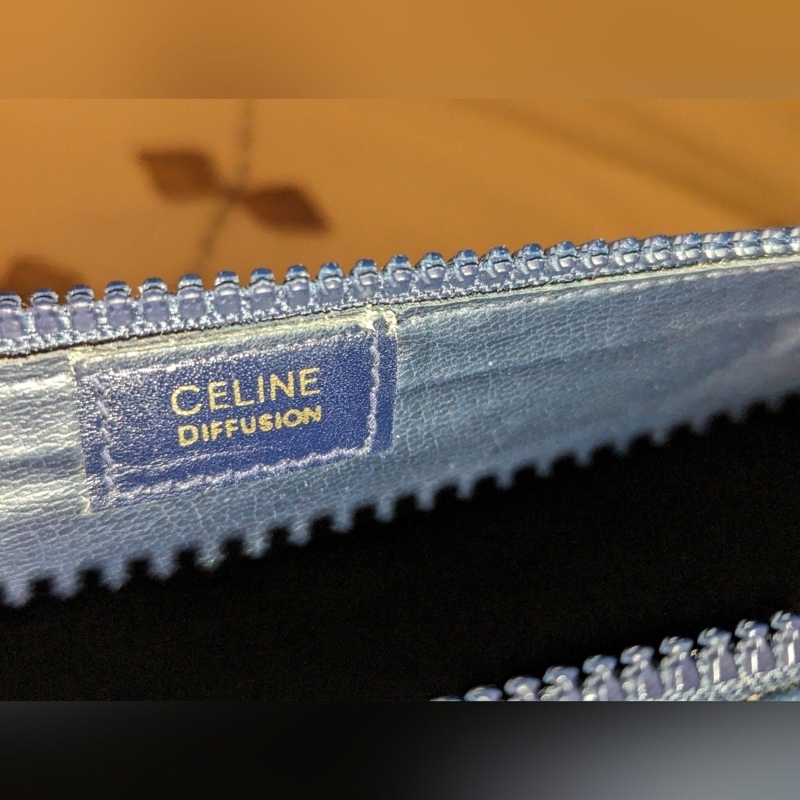 Vintage Celine Diffusion TRIOMPHE Leather Clutch Pouch Blue Vintage EUC with COA