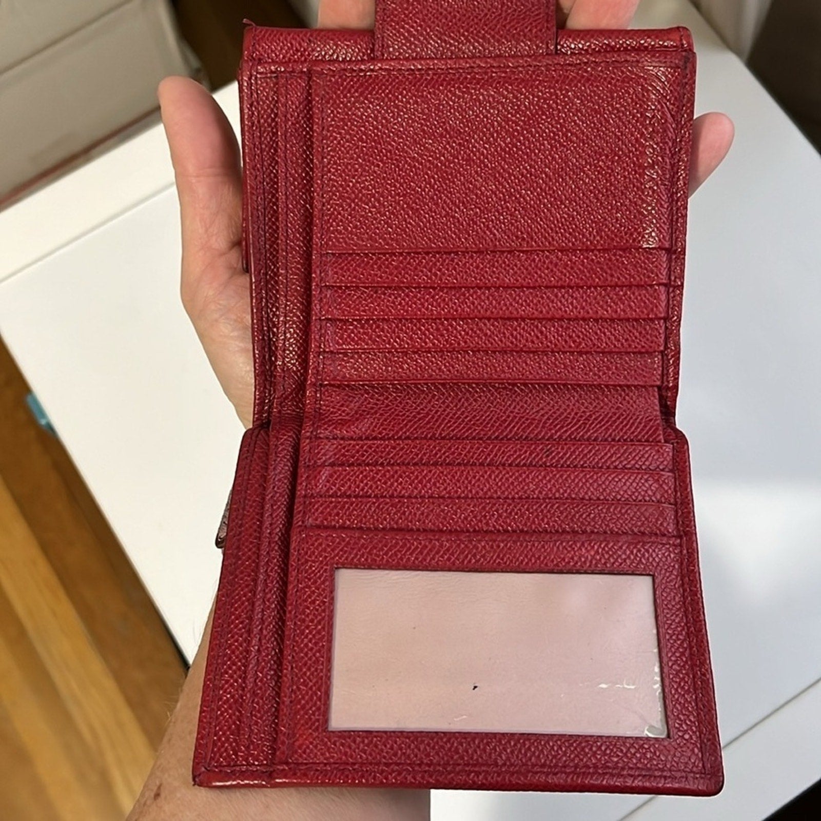 Bvlgari Red Textured Leather Compact Wallet with Silver hardware