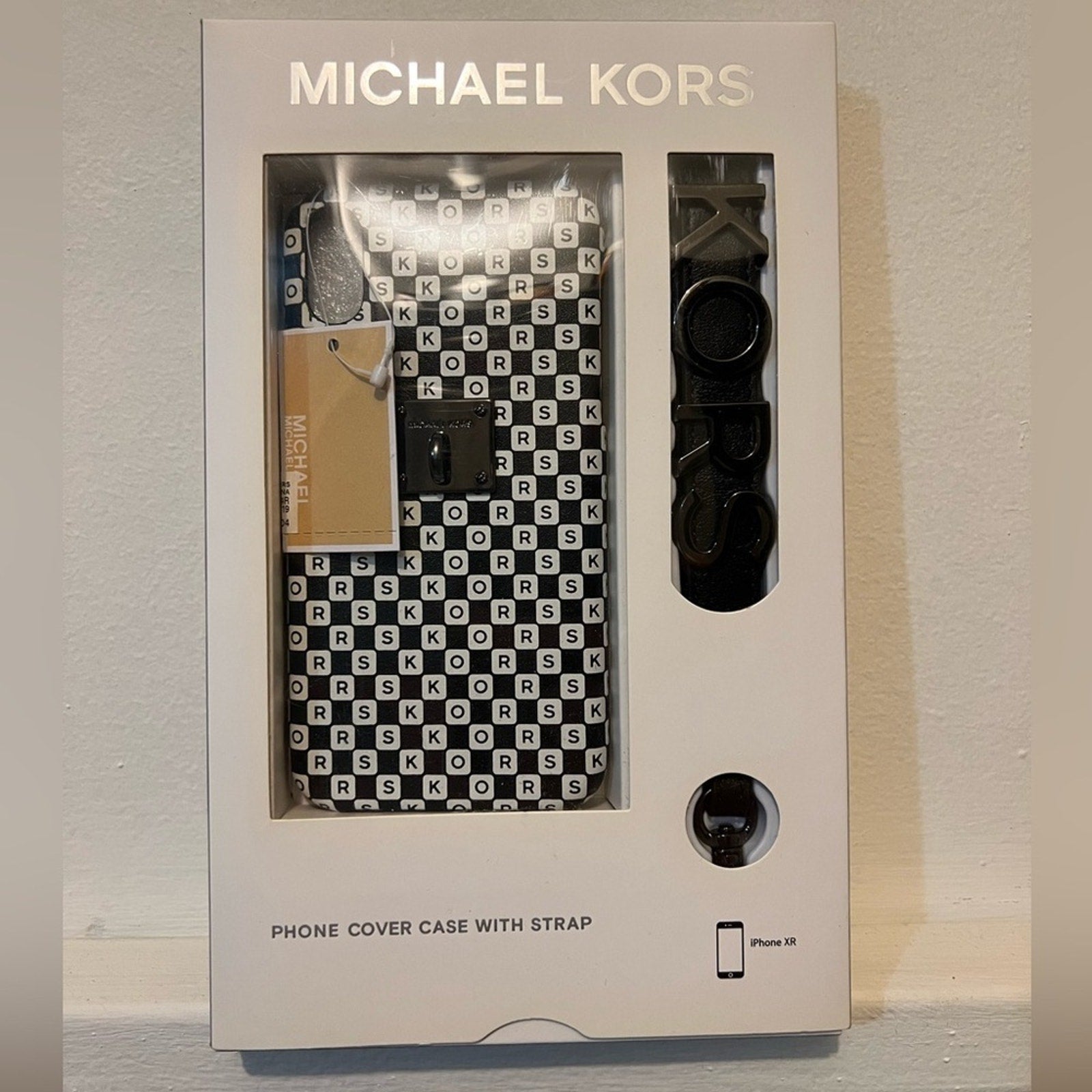 Checkerboard Logo Leather Wristlet Case For iPhone XR