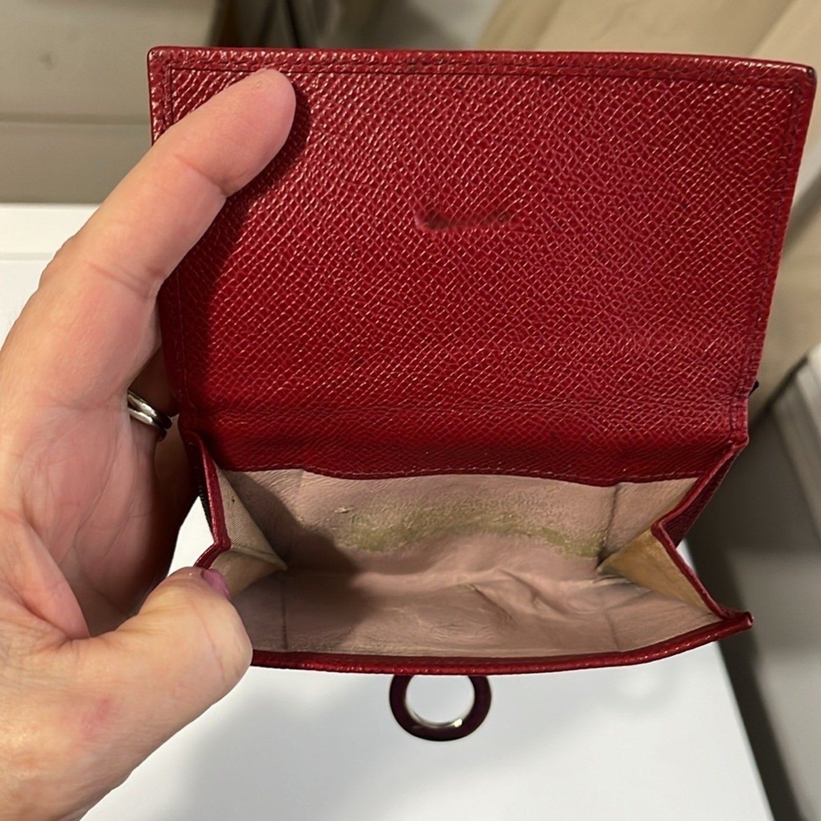 Bvlgari Red Textured Leather Compact Wallet with Silver hardware