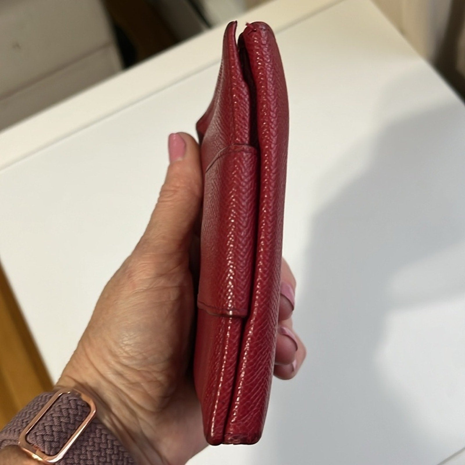 Bvlgari Red Textured Leather Compact Wallet with Silver hardware