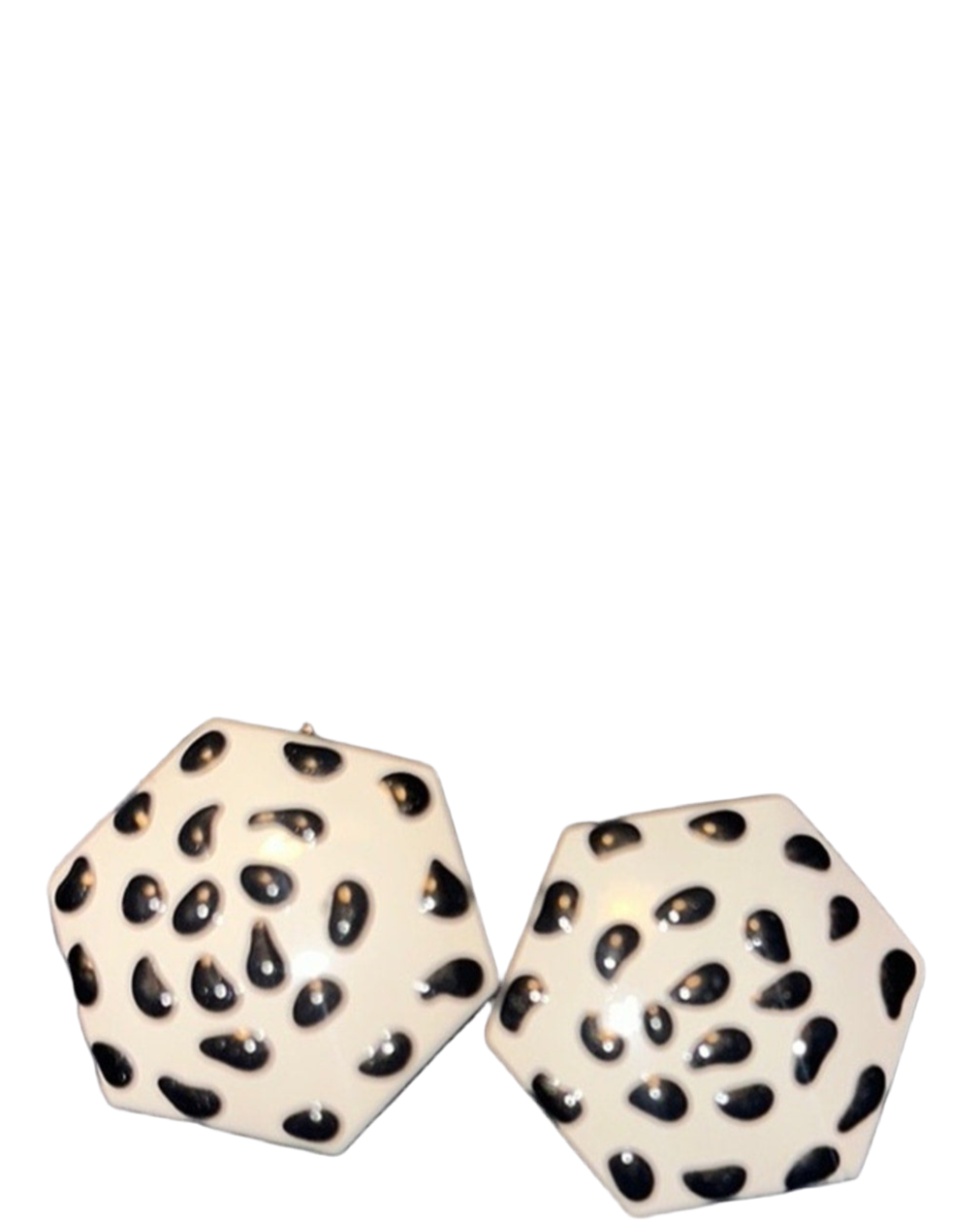 White earrings with black overlay