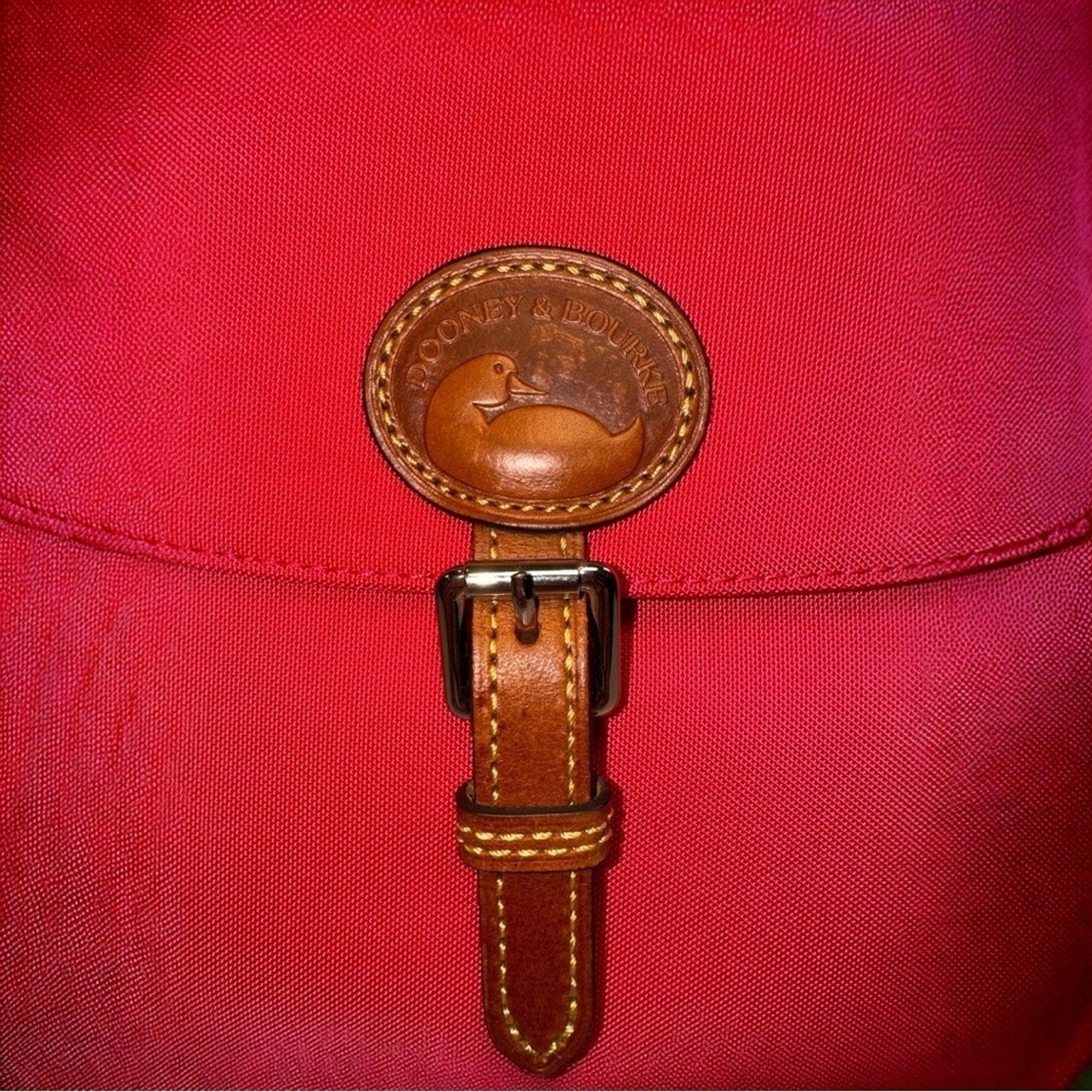 Dooney & Bourke Nylon Braided Leather Flap Backpack Red EUC MSRP $278