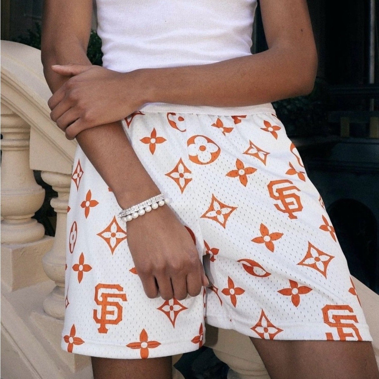 Bravest Studios - Louis Vuitton x SF Giants Orange Patterned Shorts, size - S