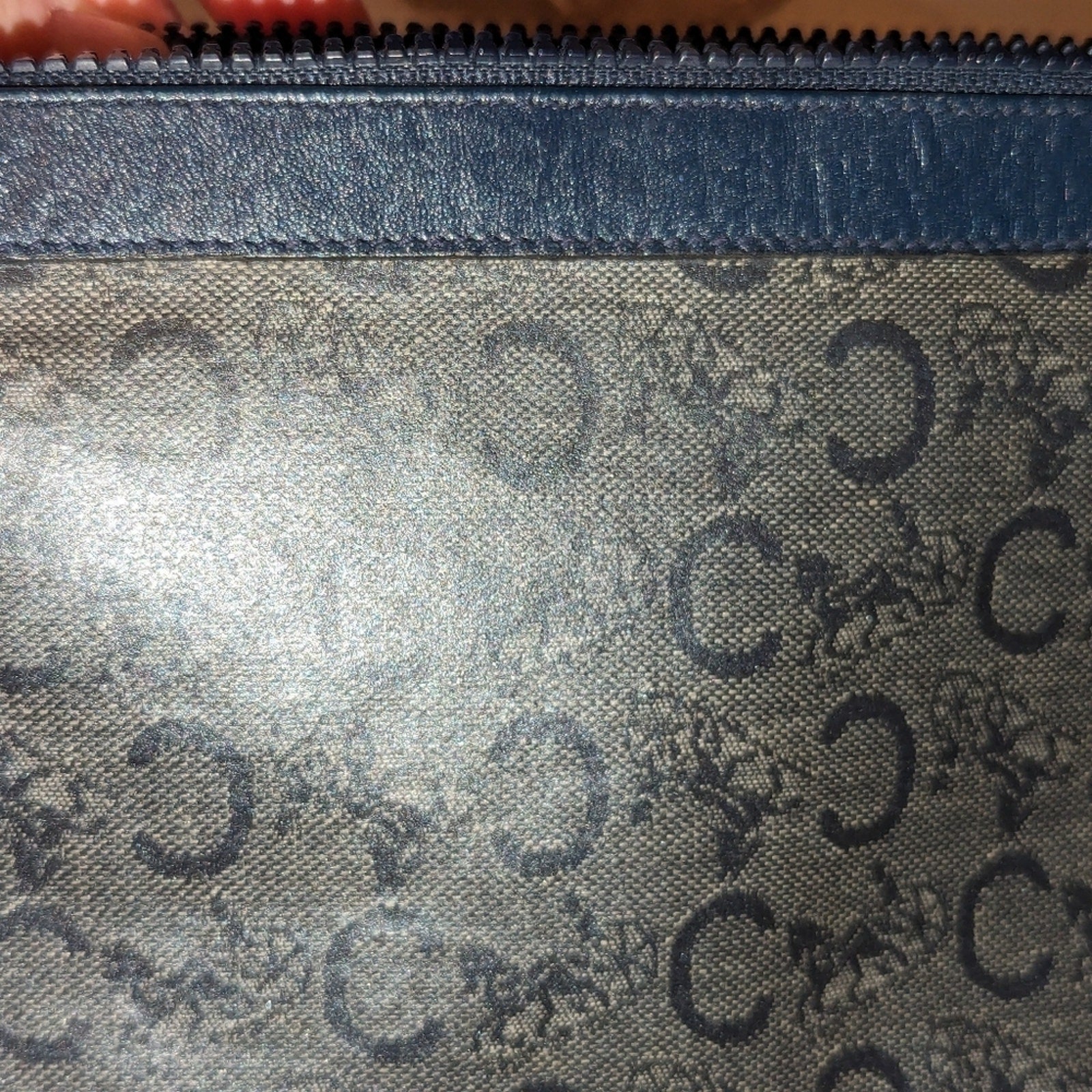 Vintage Celine Diffusion TRIOMPHE Leather Clutch Pouch Blue Vintage EUC with COA