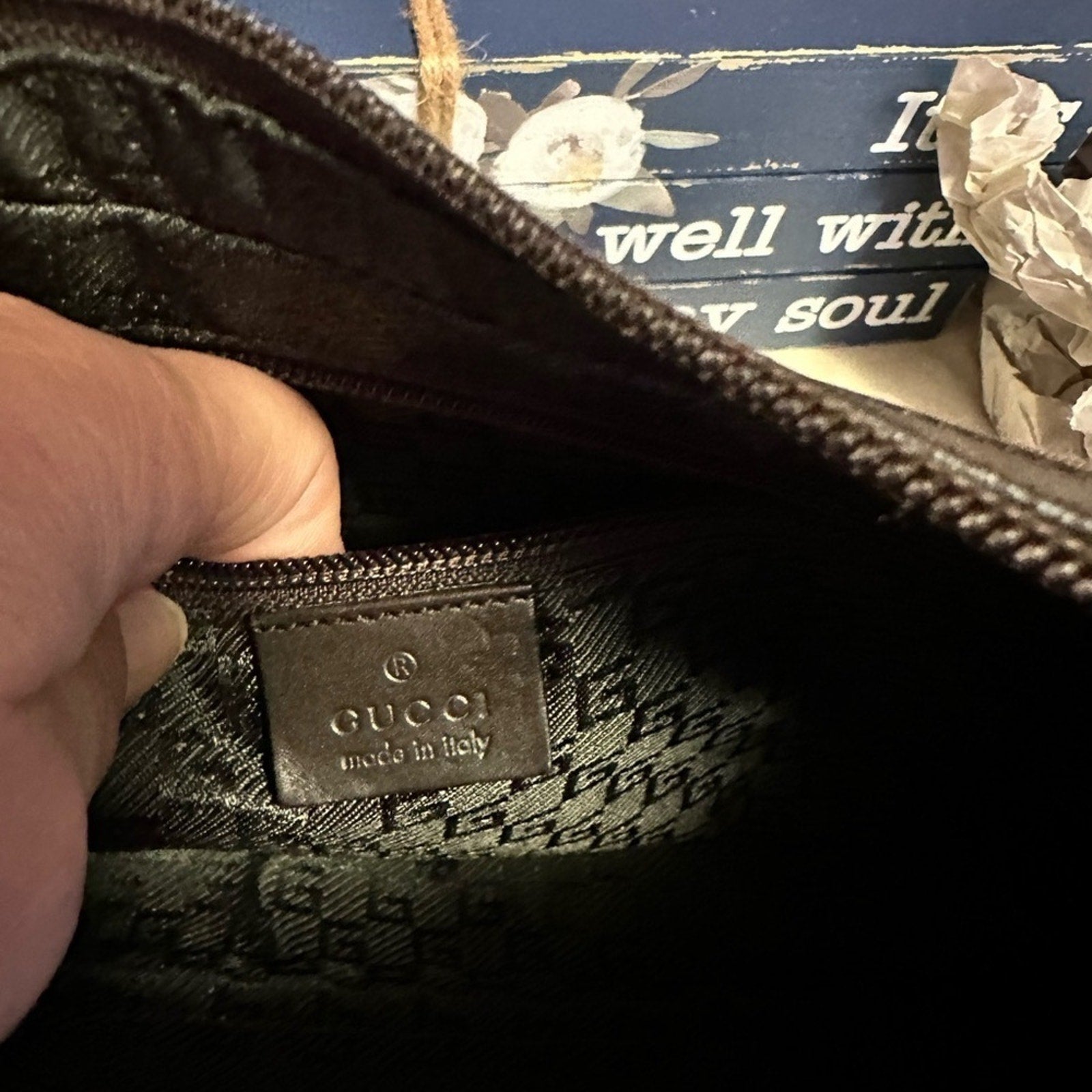 VINTAGE GUCCI shoulder bag khaki canvas plain 35098 3444 EUC