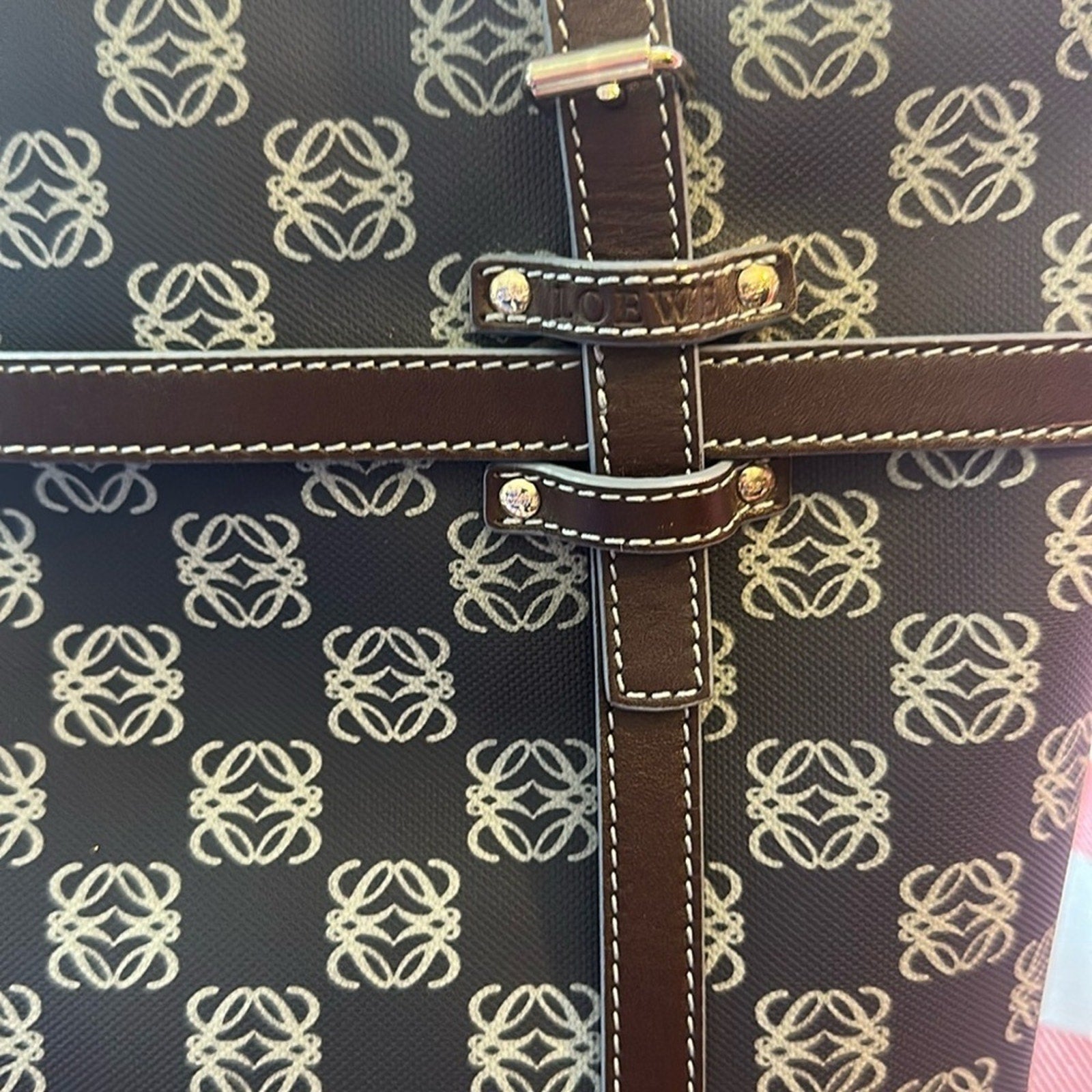 LOEWE Anagram tote bag handbag PVC leather navy light blue dark brown Rare