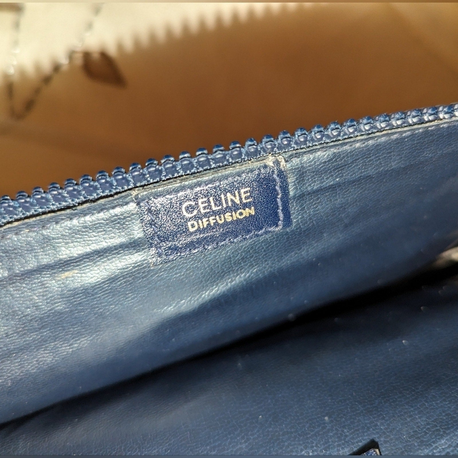 Vintage Celine Diffusion TRIOMPHE Leather Clutch Pouch Blue Vintage EUC with COA