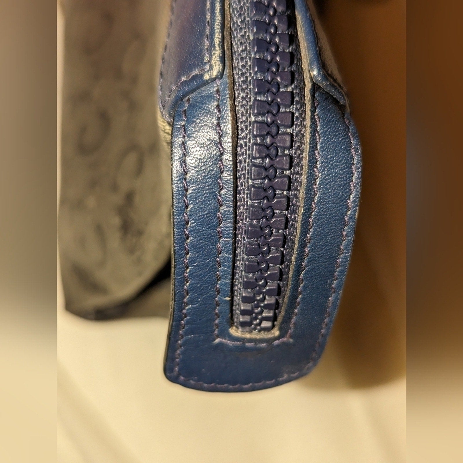 Vintage Celine Diffusion TRIOMPHE Leather Clutch Pouch Blue Vintage EUC with COA