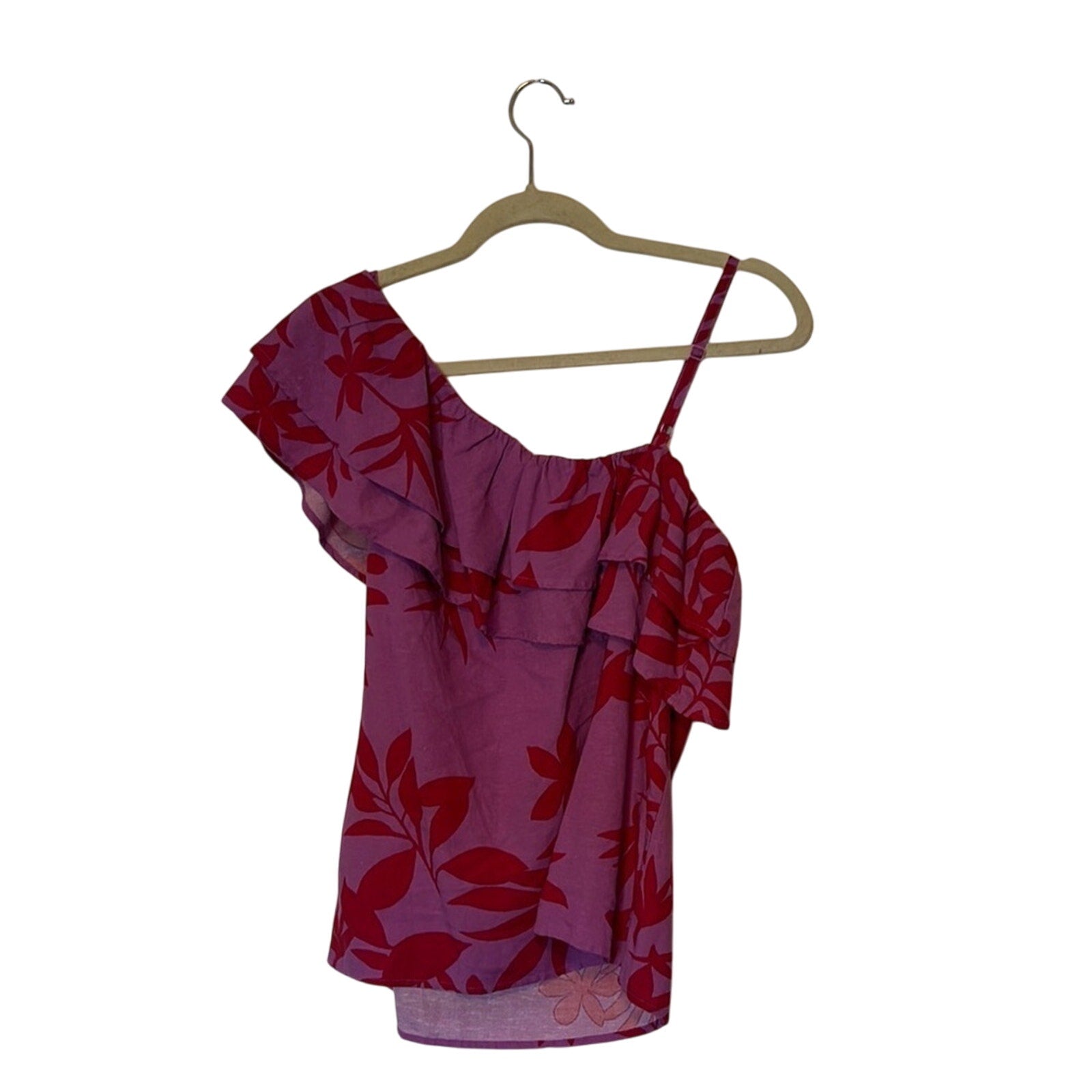 Floral One-Shoulder Top in Purple and Red