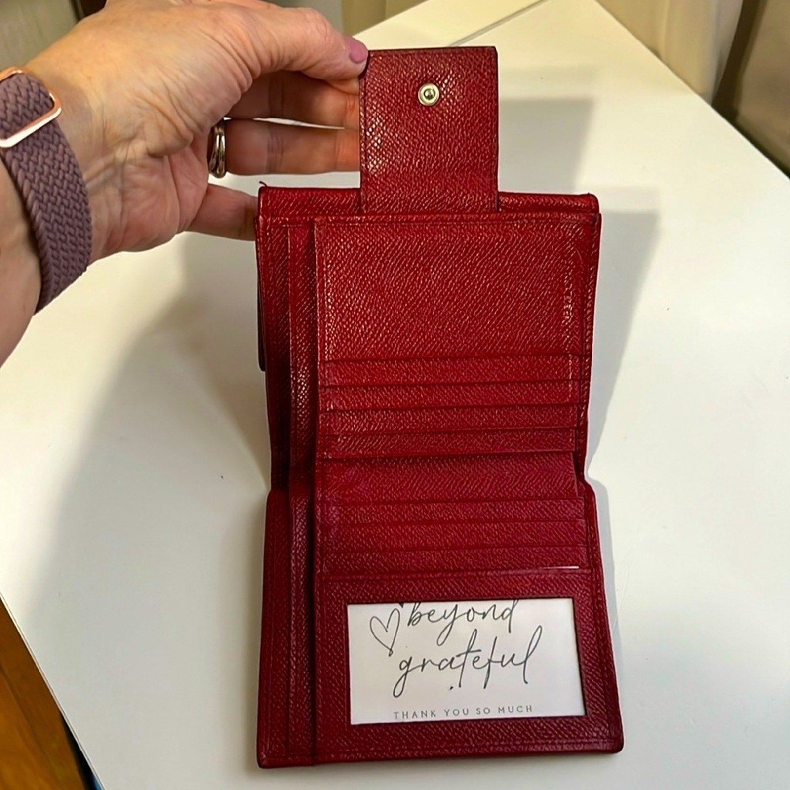 Bvlgari Red Textured Leather Compact Wallet with Silver hardware