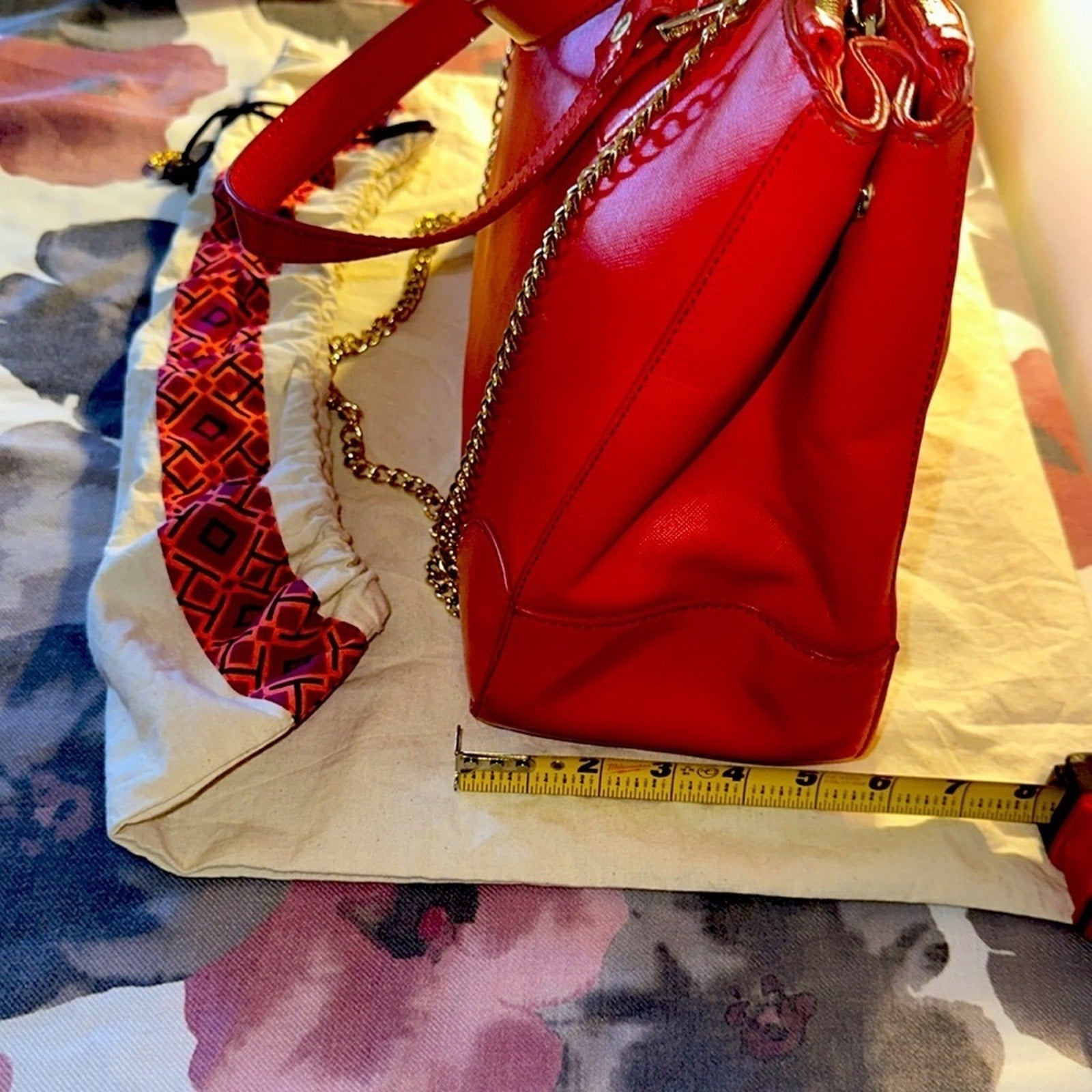 Tory Burch RED Robinson Double Zip Tote with cross body EUC
