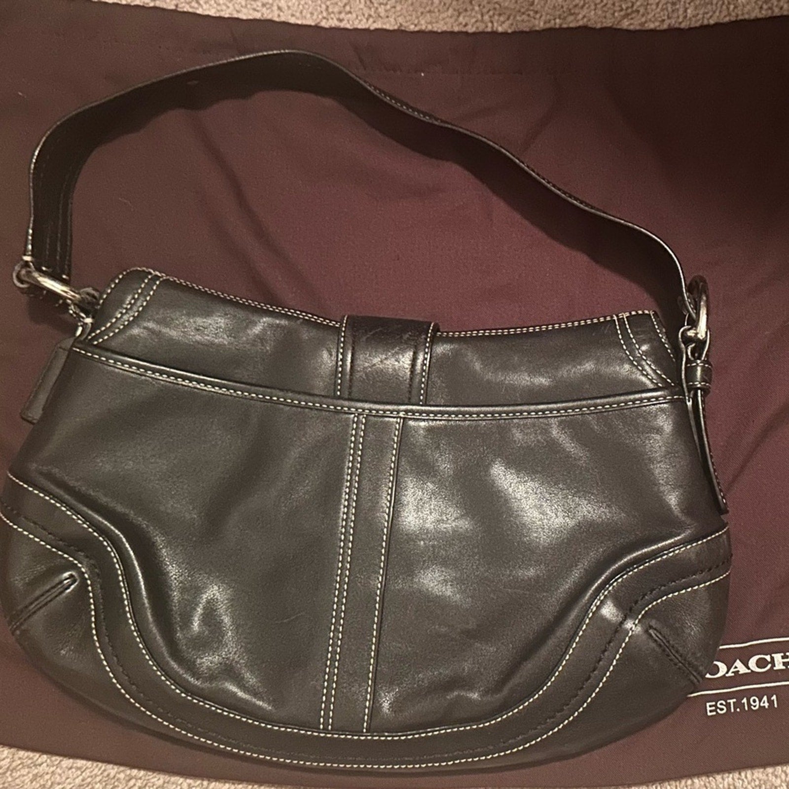 Coach Black Leather Shoulder Bag with Dust Cover