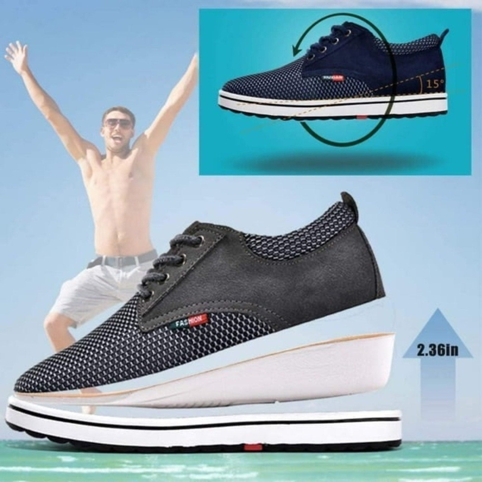 Men's Invisible Height Increasing Elevator Shoes - 3 colors