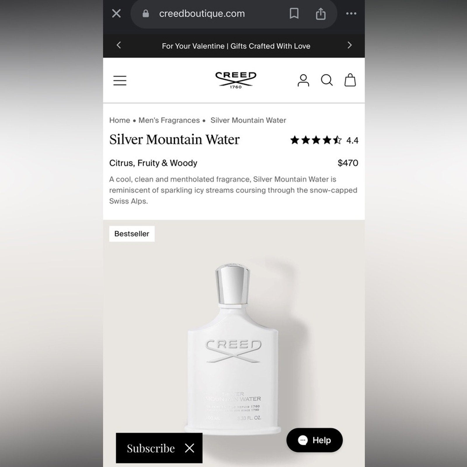 Creed Silver Mountain Water Fragrance New - box - 100ML / 3.33 FL OZ