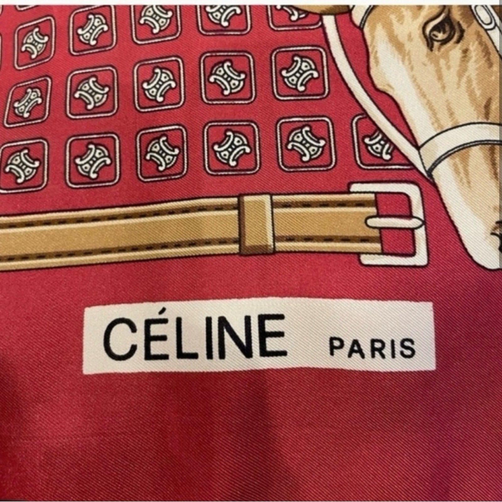 Celine Red And GOLD Equestrian Silk Scarf IN GREAT CONDITION 100% silk- rare