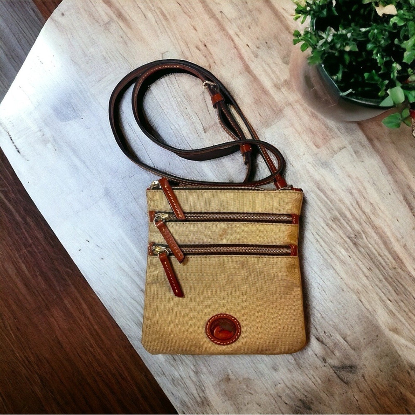 Dooney Bourke Nylon North South Triple Zip Crossbody Khaki Red Interior …