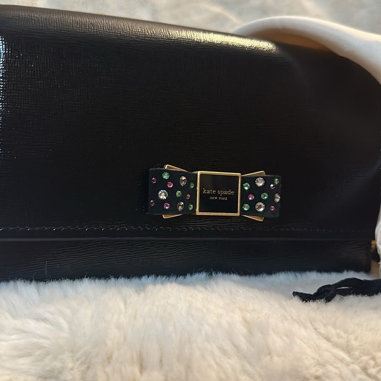 EUC; Kate Spade Morgan Bedazzled Bow Patent Leather Flap Crossbody