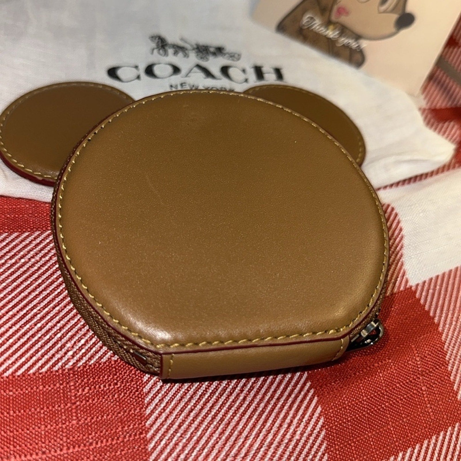 Disney X Coach C8581 Honeycomb Leather Disney Parks Mickey Mouse Ears Coin Case